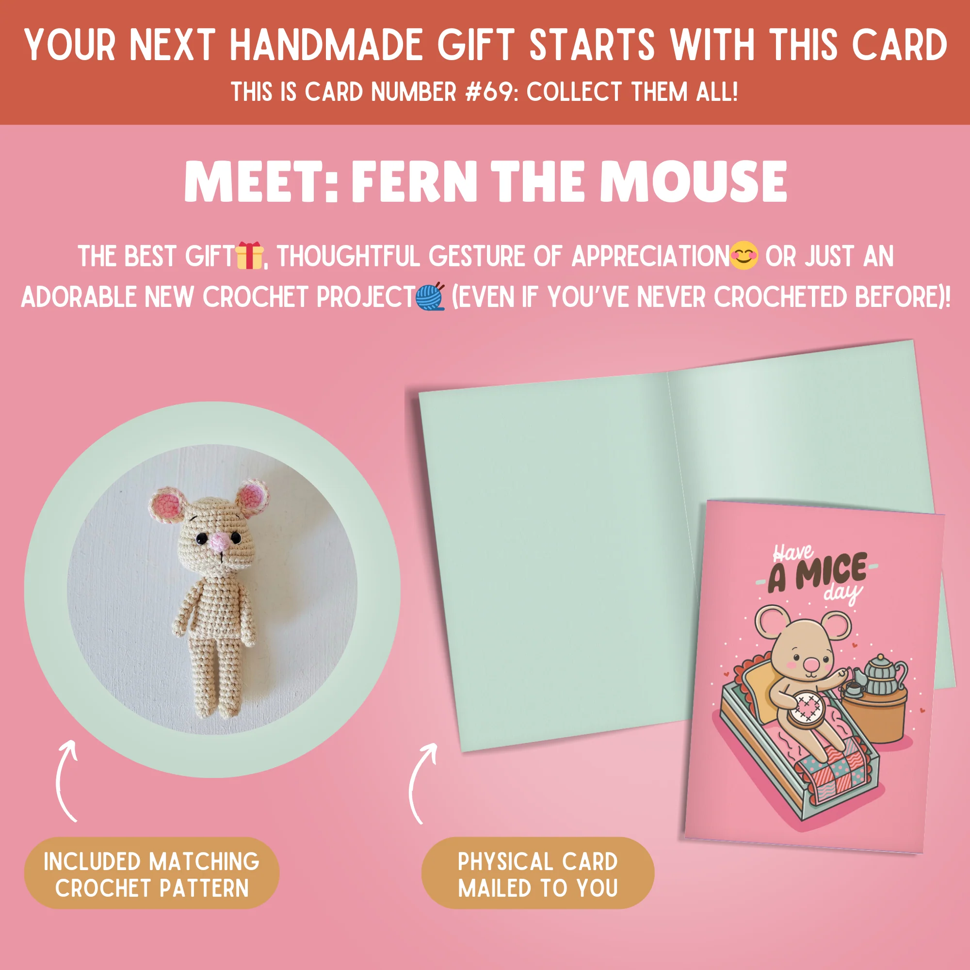Mouse Crochet Pattern & Matching Card: "Have A Mice Day" - Image 2
