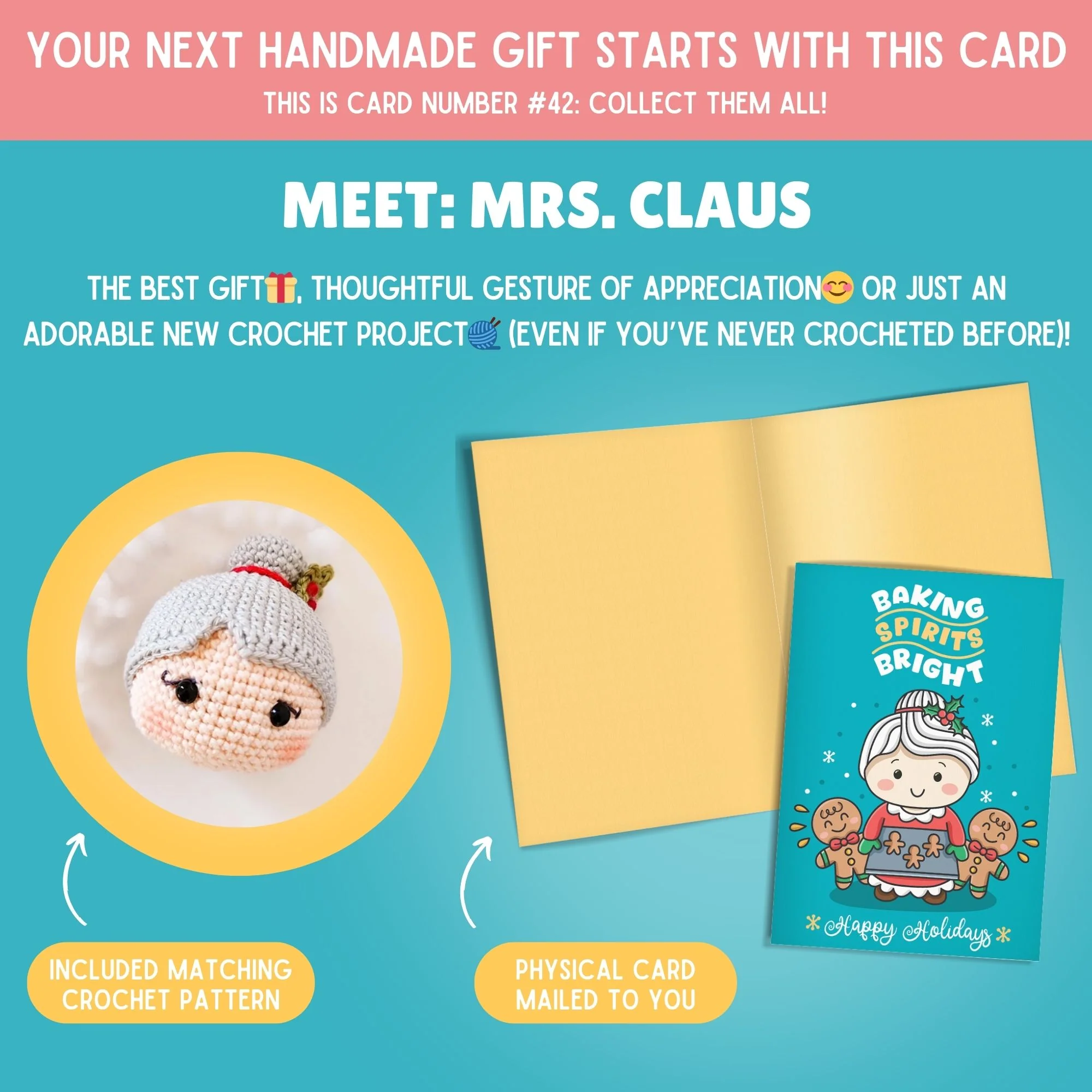 Mrs. Claus Crochet Pattern & Matching Card: "Happy Holidays" - Image 2