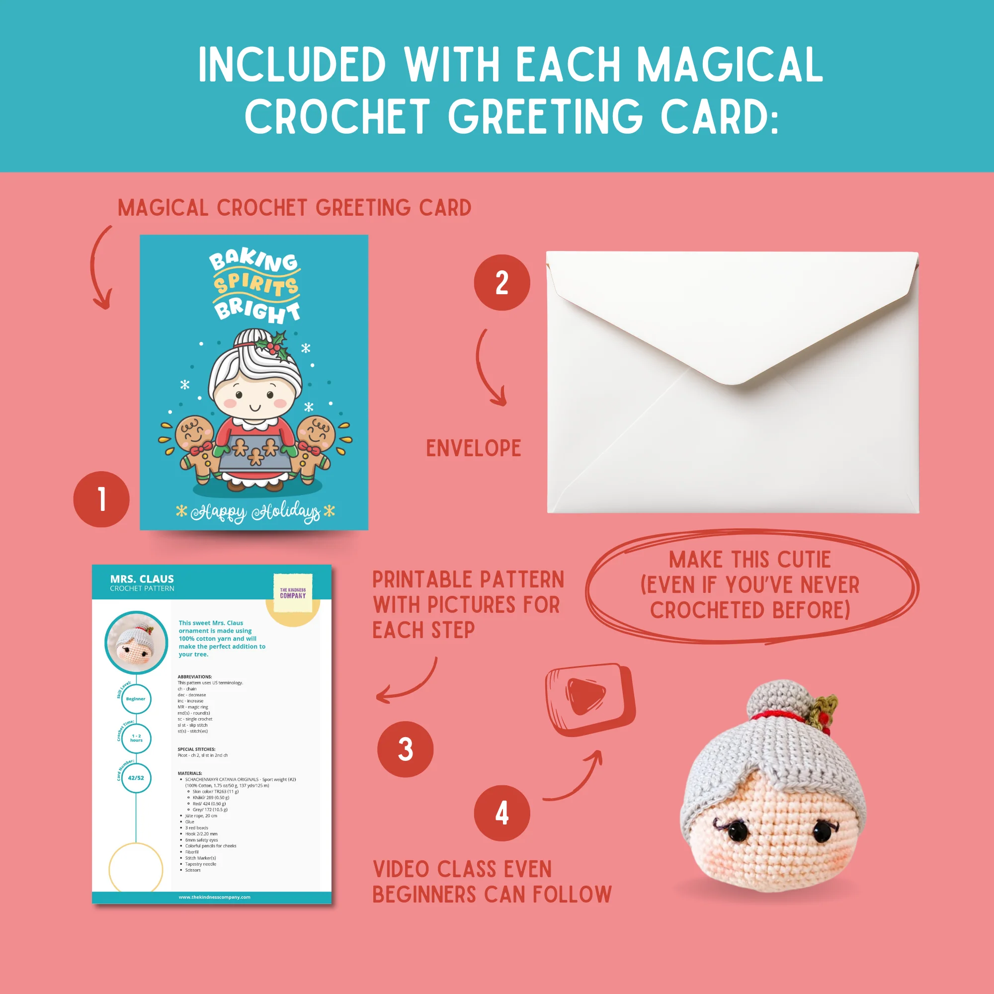 Mrs. Claus Crochet Pattern & Matching Card: "Happy Holidays" - Image 3