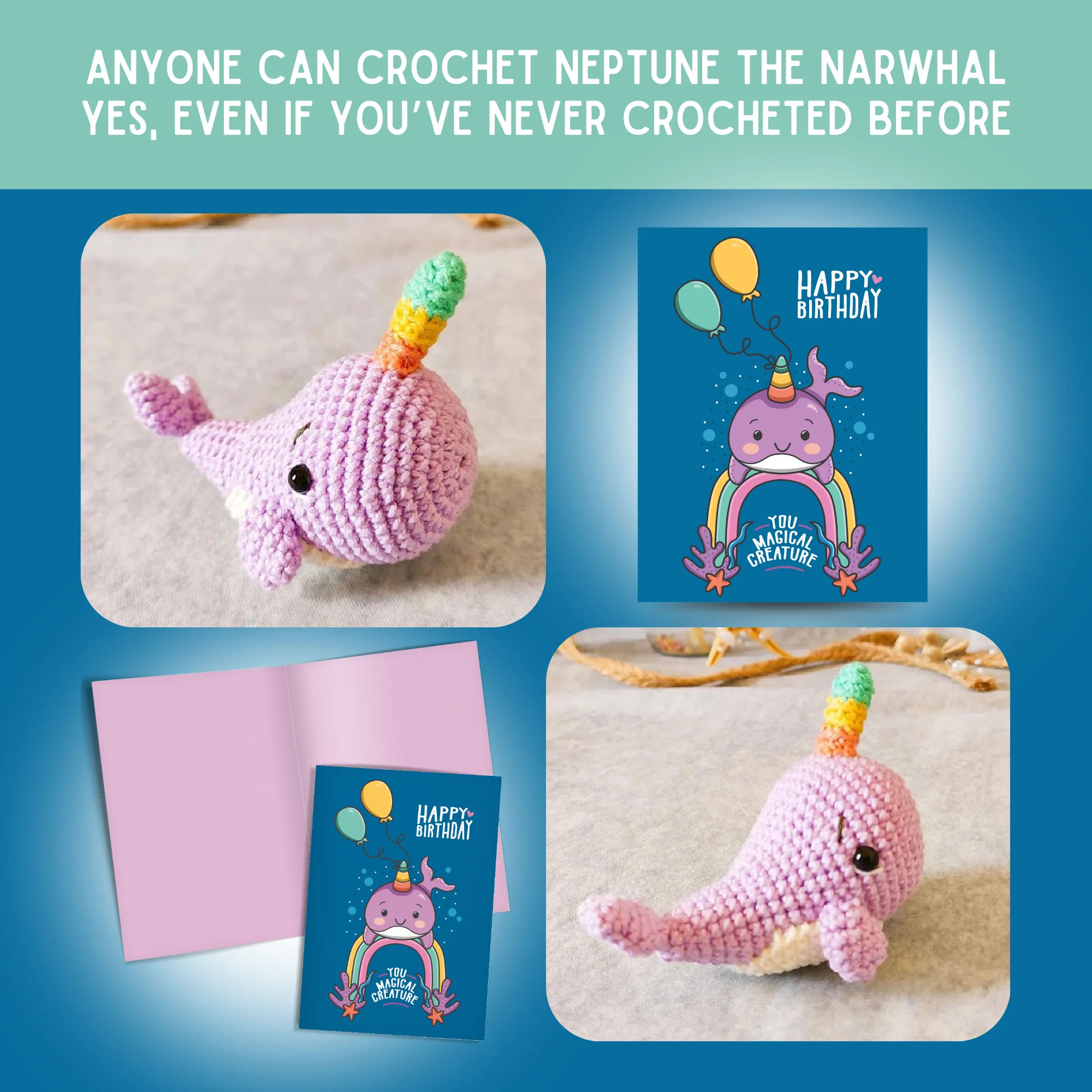 Narwhal Crochet Pattern & Matching Card: "Birthday" - Image 5