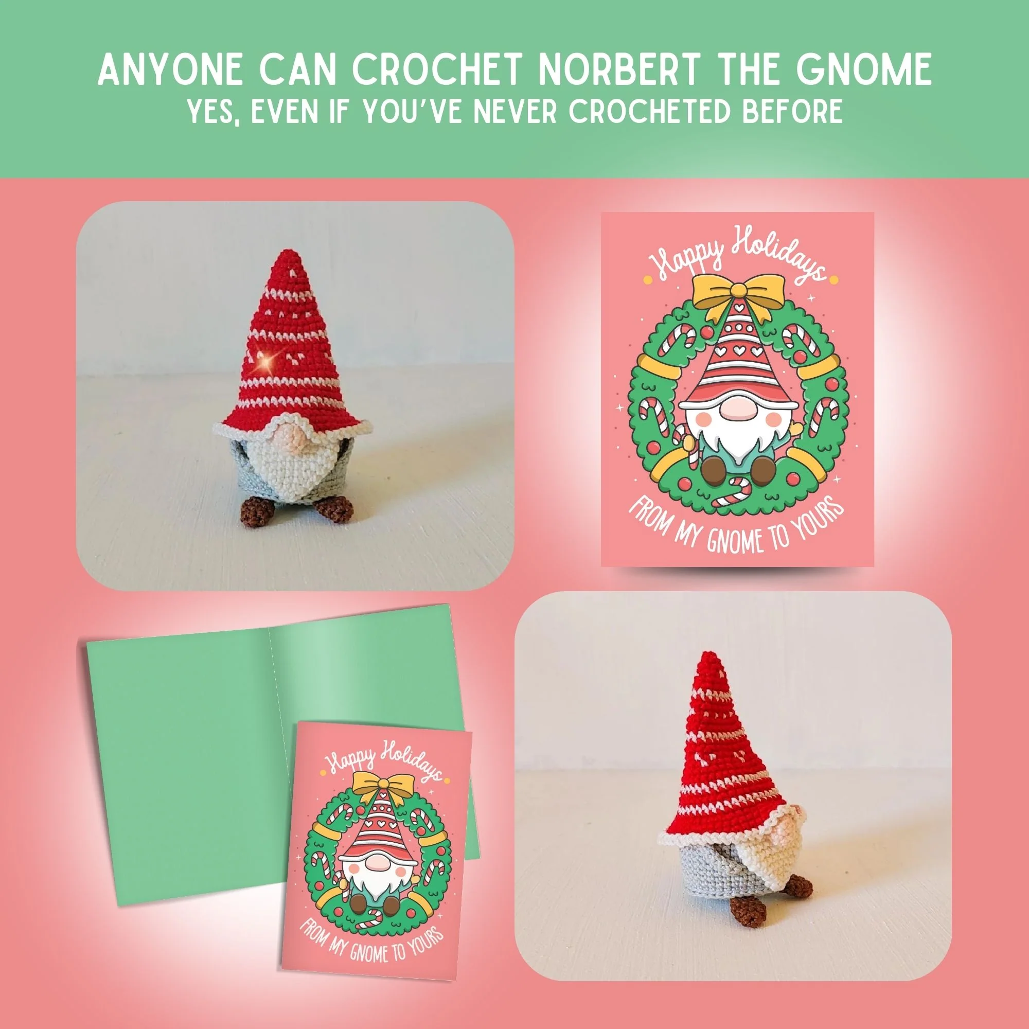 Gnome Crochet Pattern & Matching Card: "Happy Holidays" - Image 5