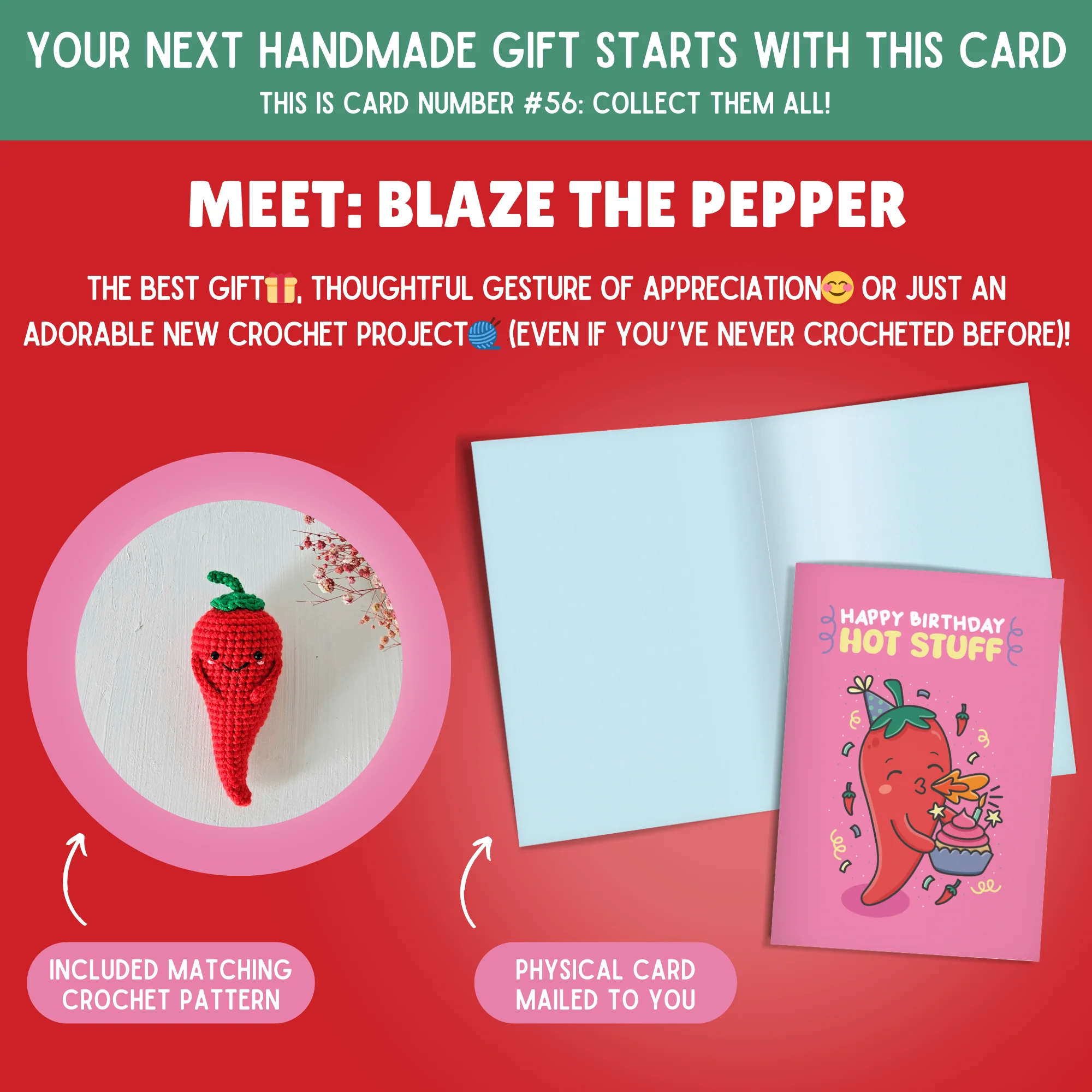 Pepper Crochet Pattern & Matching Card: "Happy Birthday Hot Stuff" - Image 2