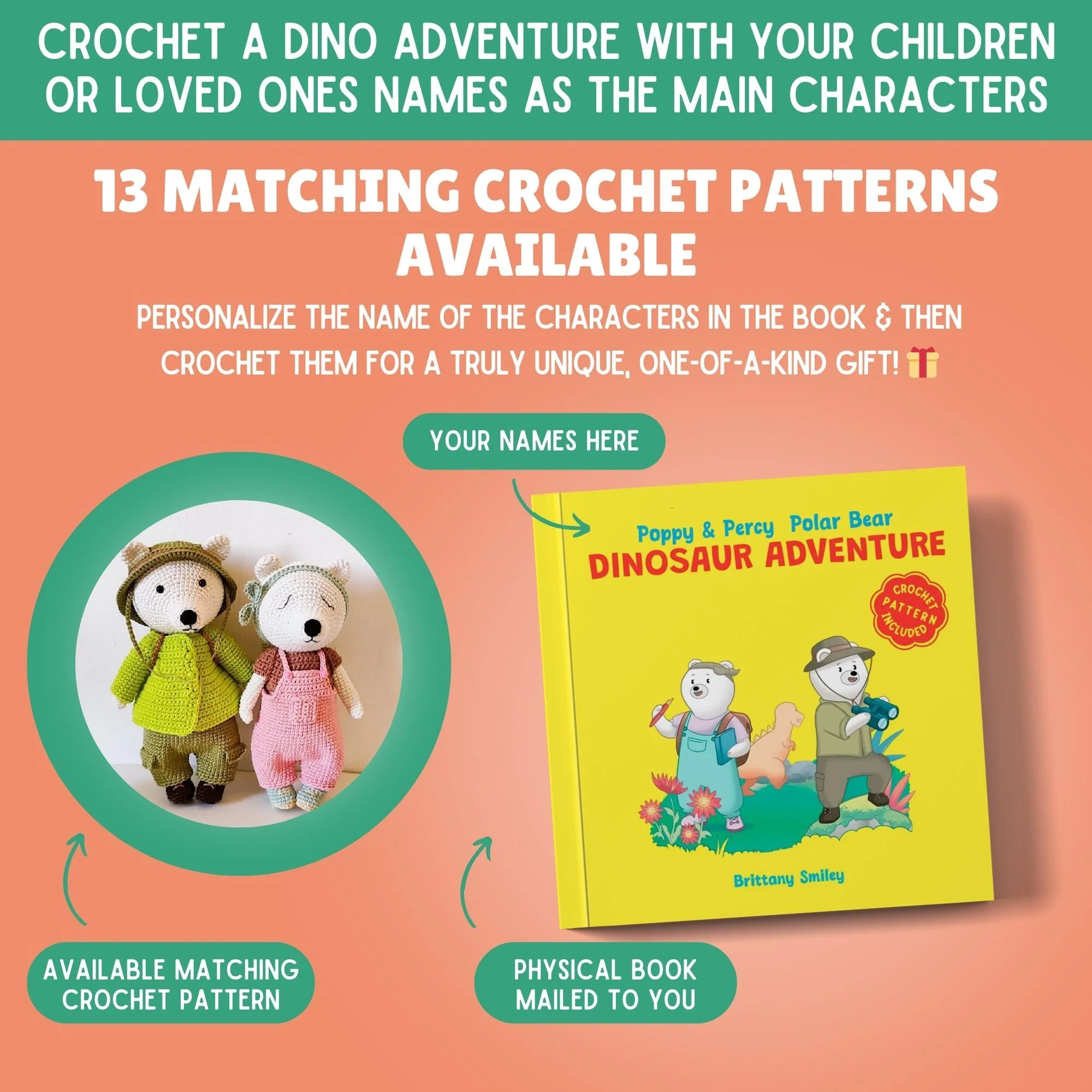 Dinosaur Adventure Crochet Storybook: Personalize The Book With Your Loved Ones Names & Crochet The Story To Life - Image 2