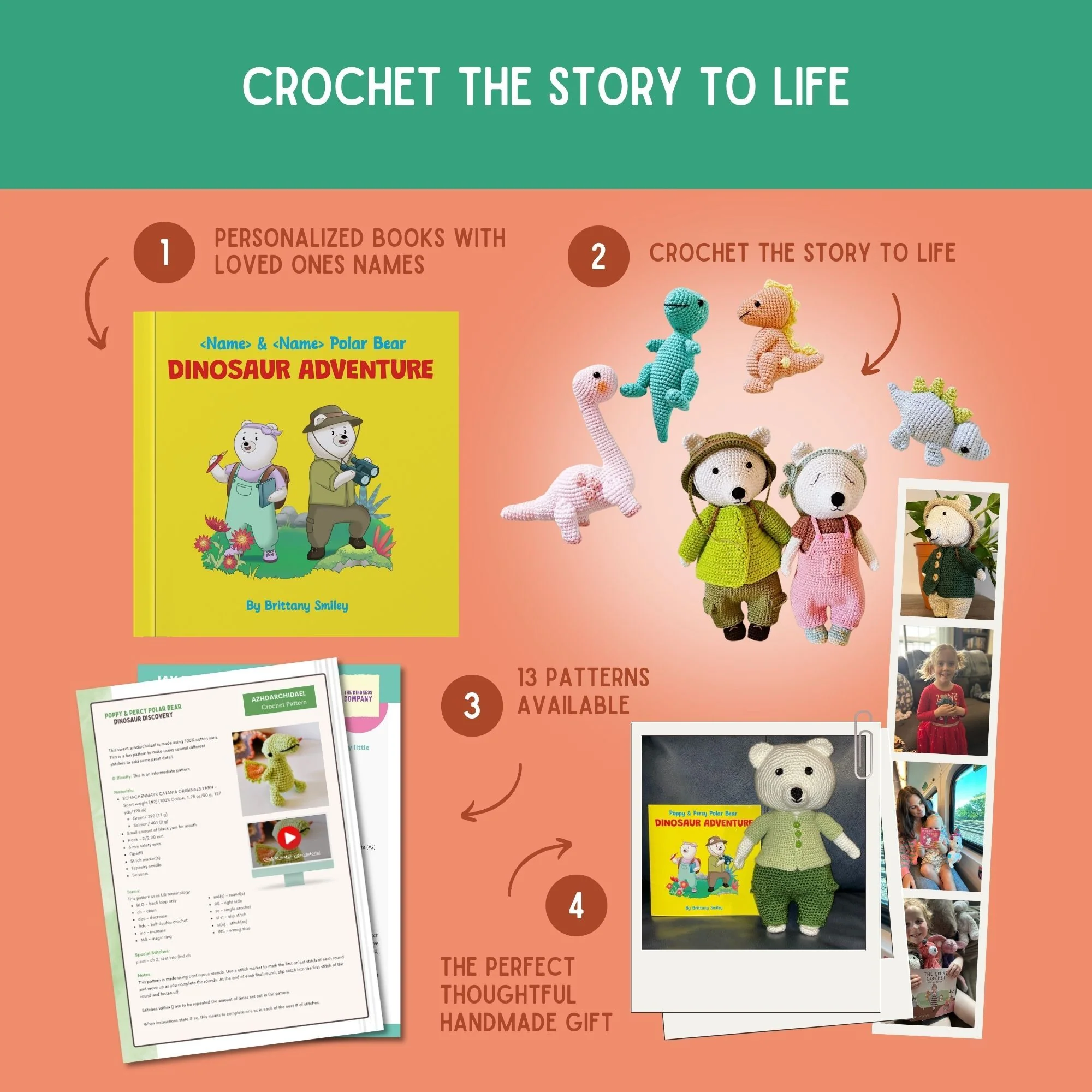 Dinosaur Adventure Crochet Storybook: Personalize The Book With Your Loved Ones Names & Crochet The Story To Life - Image 3