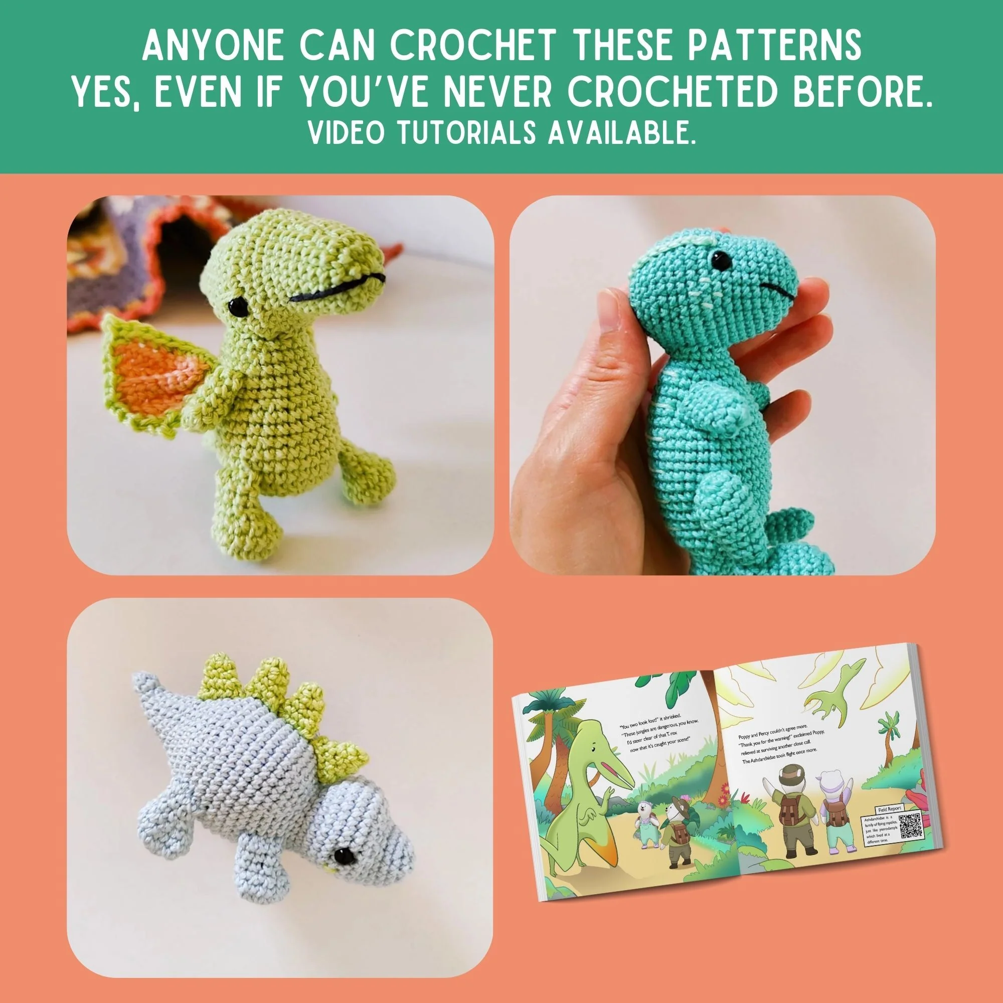 Dinosaur Adventure Crochet Storybook: Personalize The Book With Your Loved Ones Names & Crochet The Story To Life - Image 6