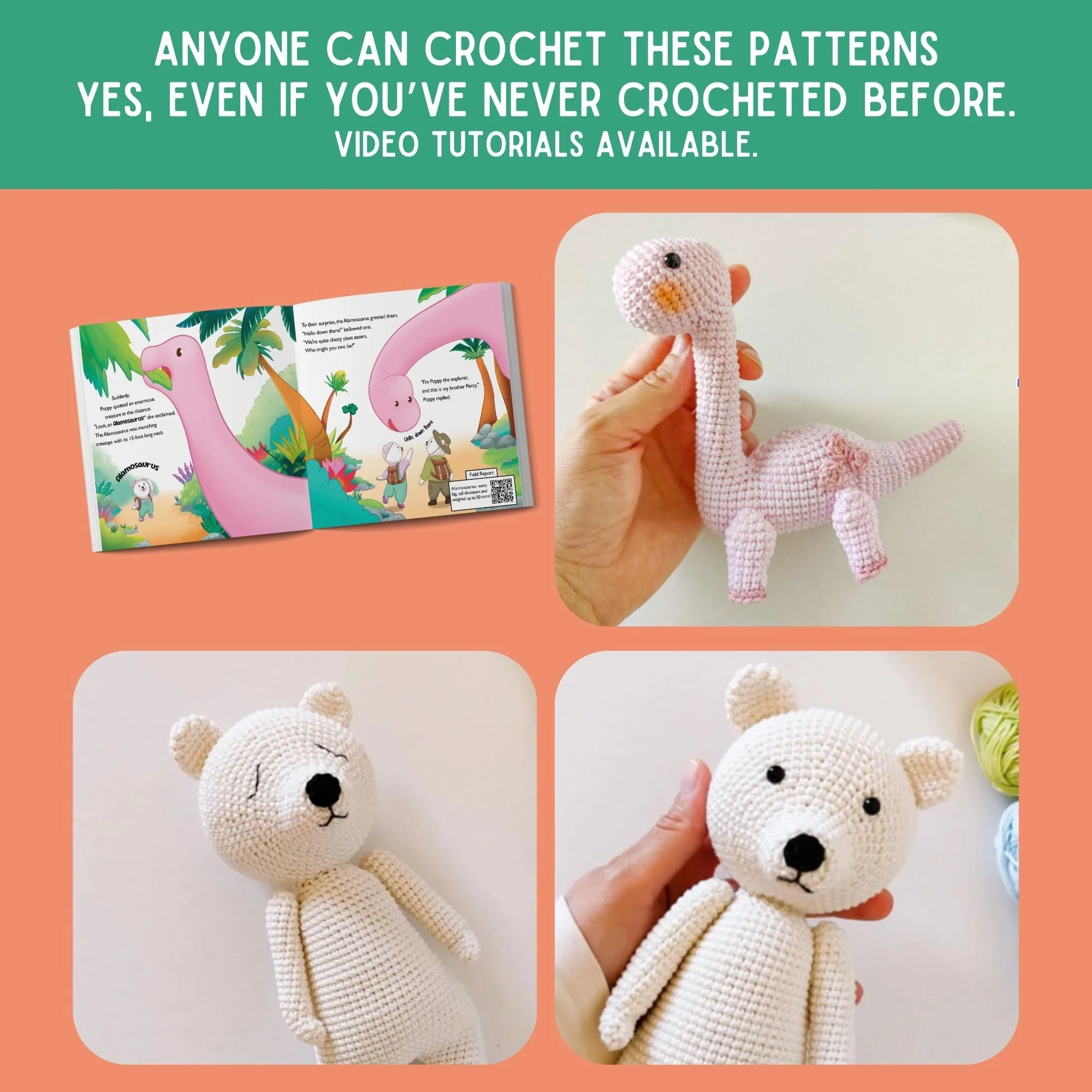 Dinosaur Adventure Crochet Storybook: Personalize The Book With Your Loved Ones Names & Crochet The Story To Life - Image 8