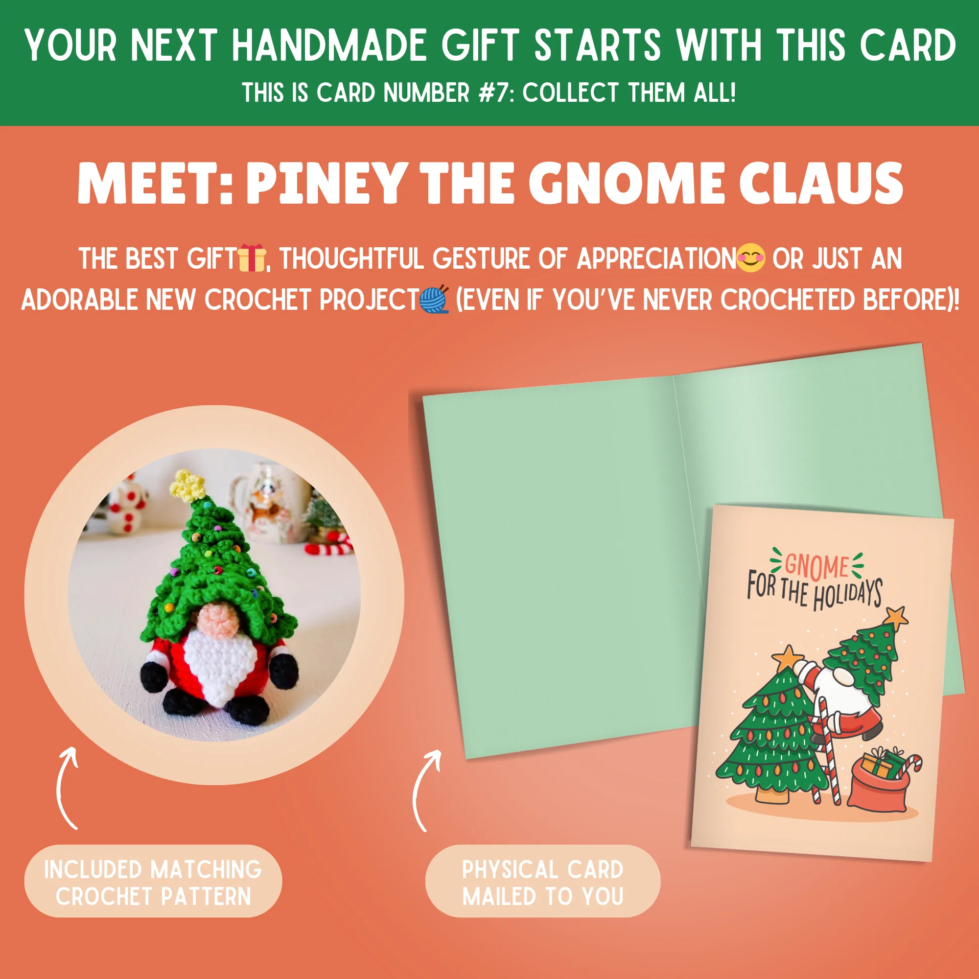 Gnome Claus Crochet Pattern & Matching Card: "Gnome For The Holidays" - Image 2