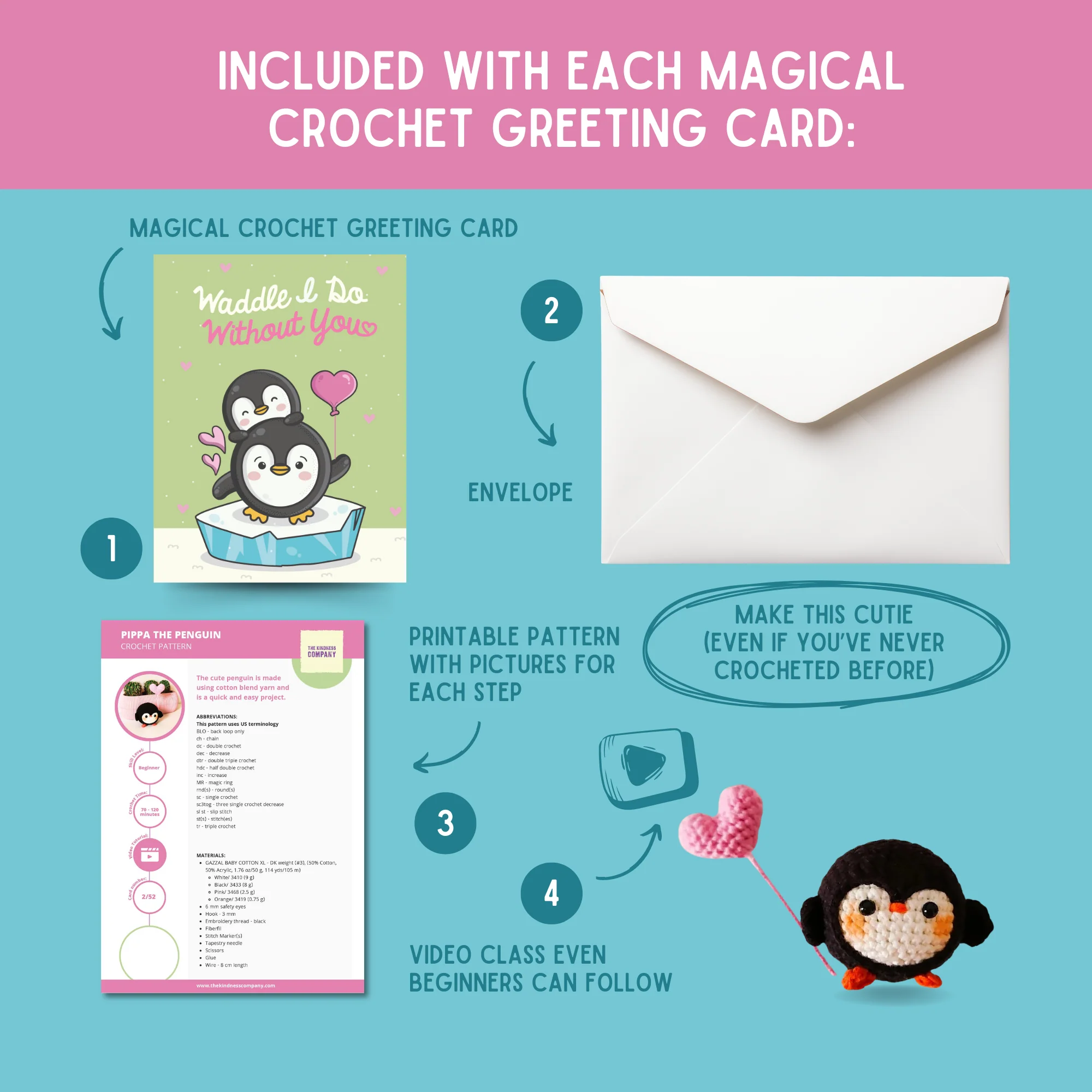 Penguin Crochet Pattern & Matching Card: "Thinking Of You" - Image 3