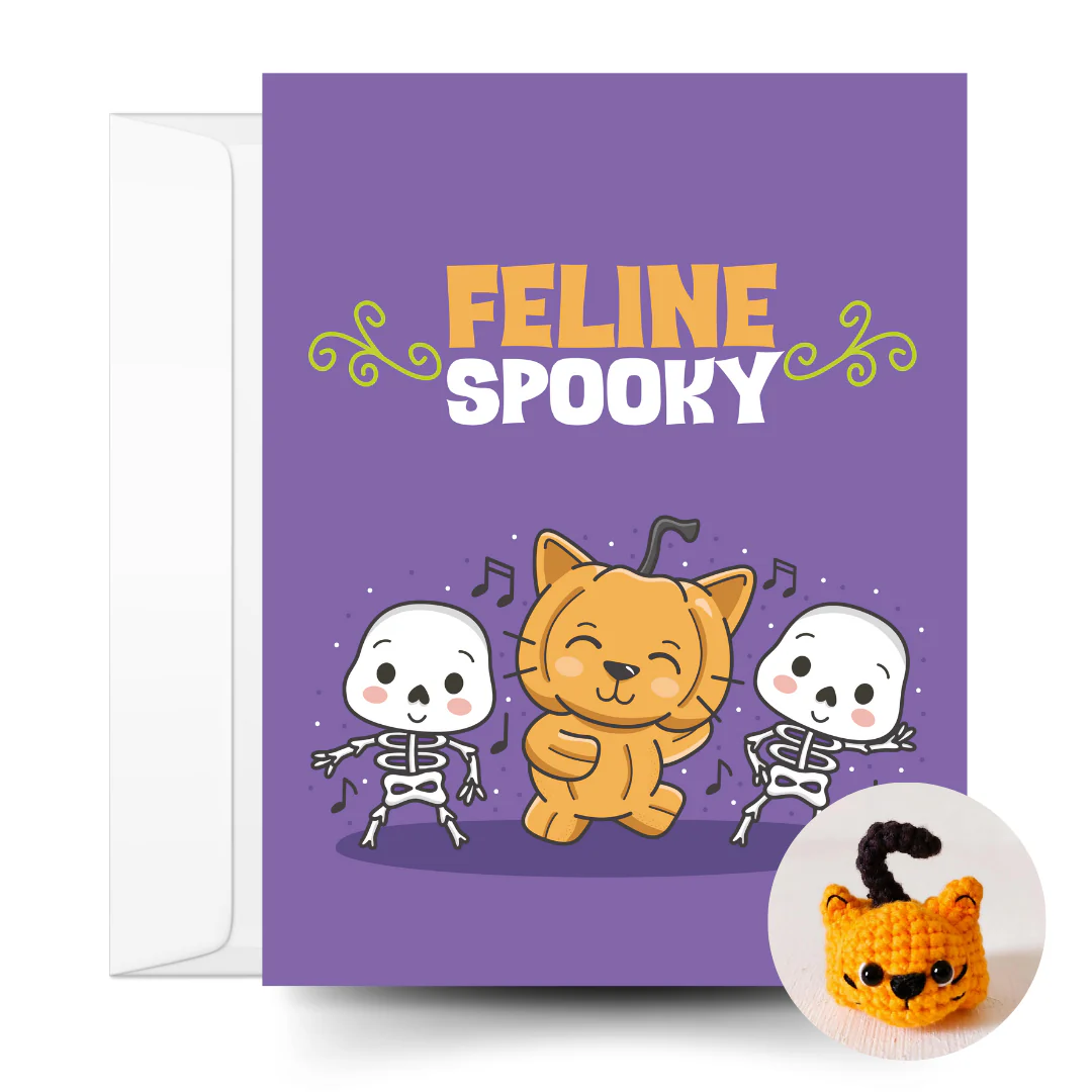 Pumpkin Cat Crochet Pattern & Matching Card: "Halloween"