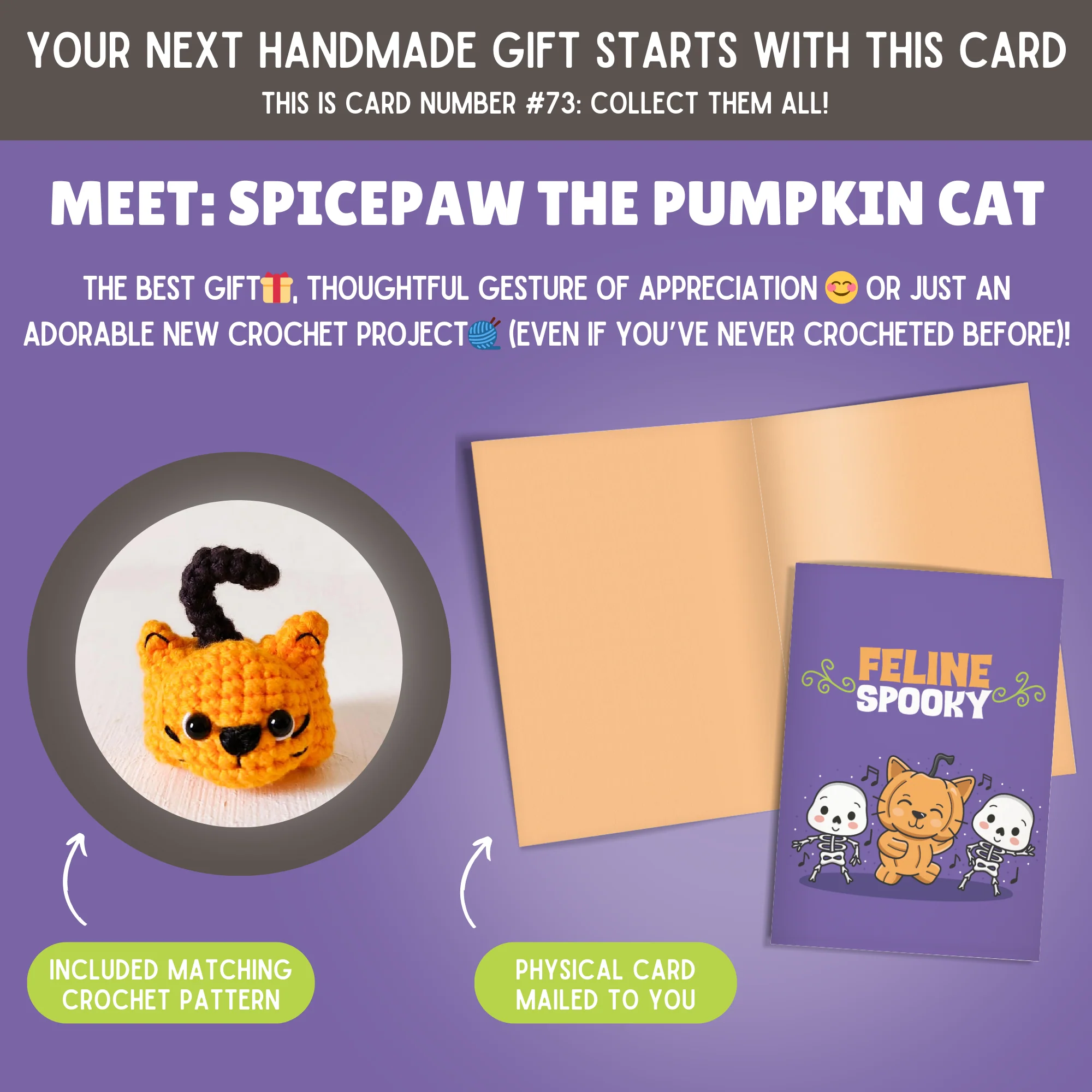 Pumpkin Cat Crochet Pattern & Matching Card: "Halloween" - Image 2