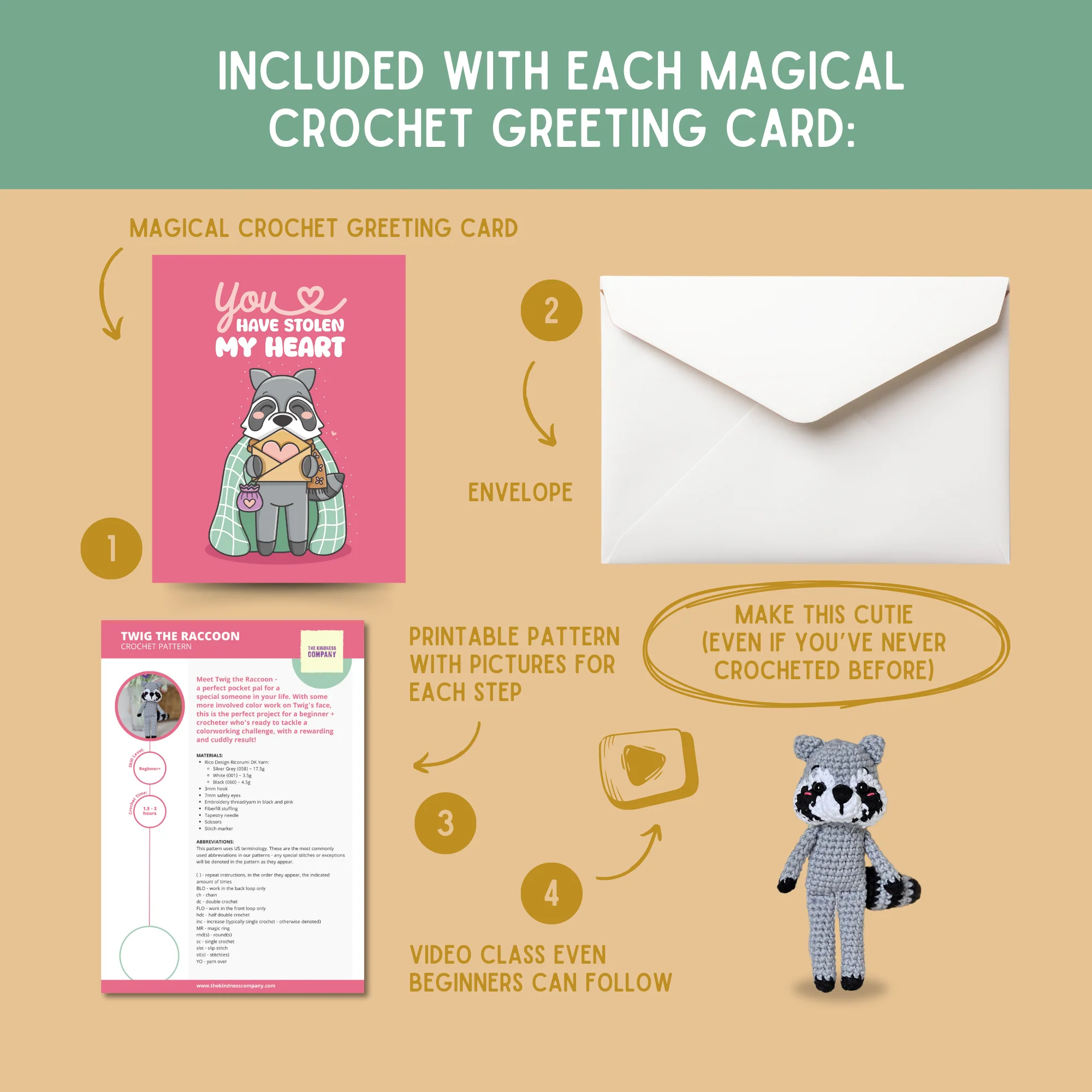 Raccoon Crochet Pattern & Matching Card: "You Have Stolen My Heart" - Image 3