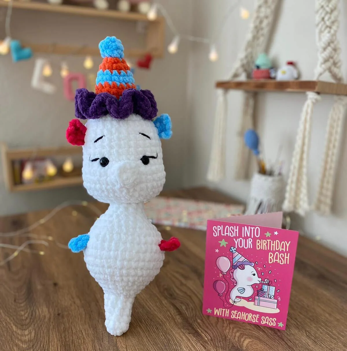 Seahorse Crochet Pattern & Matching Card: "Birthday Bash" - Image 3