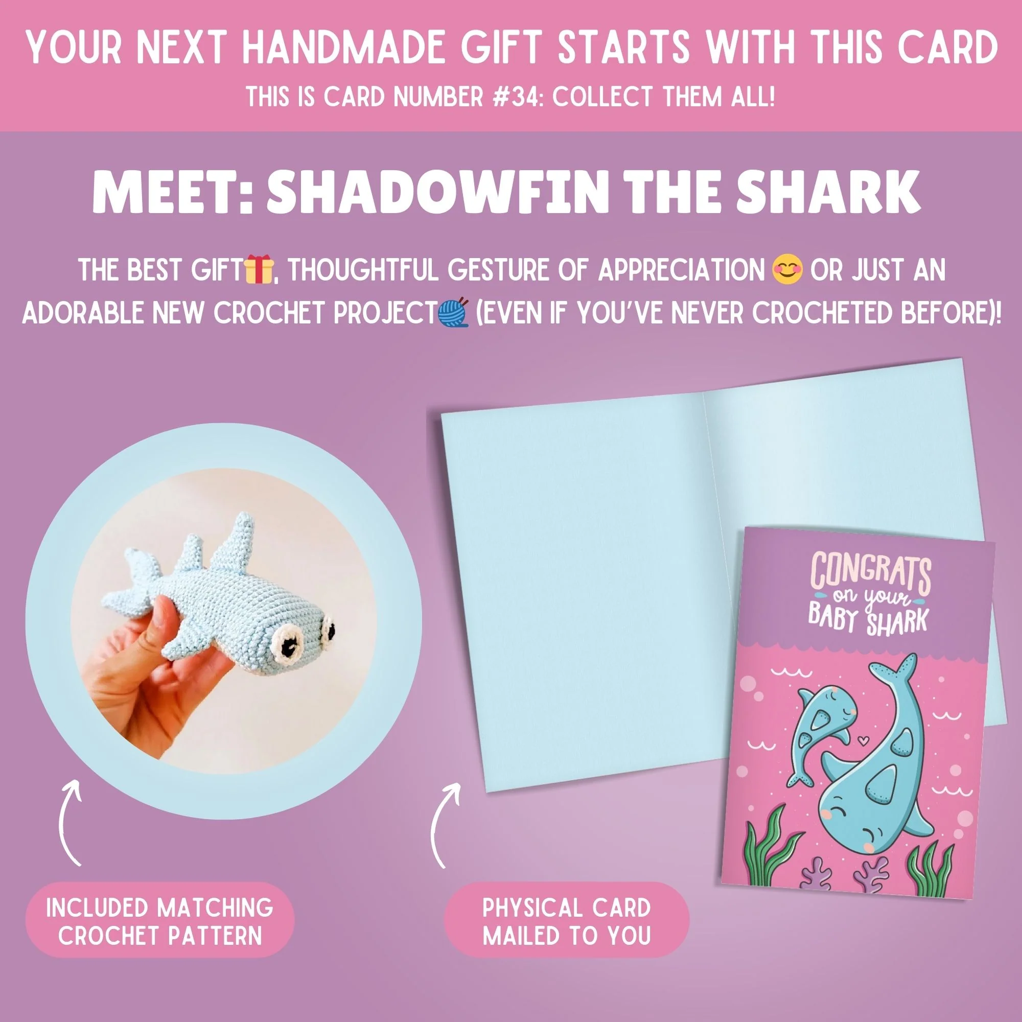 Shark Crochet Pattern & Matching Card: "Baby Congratulations" - Image 11