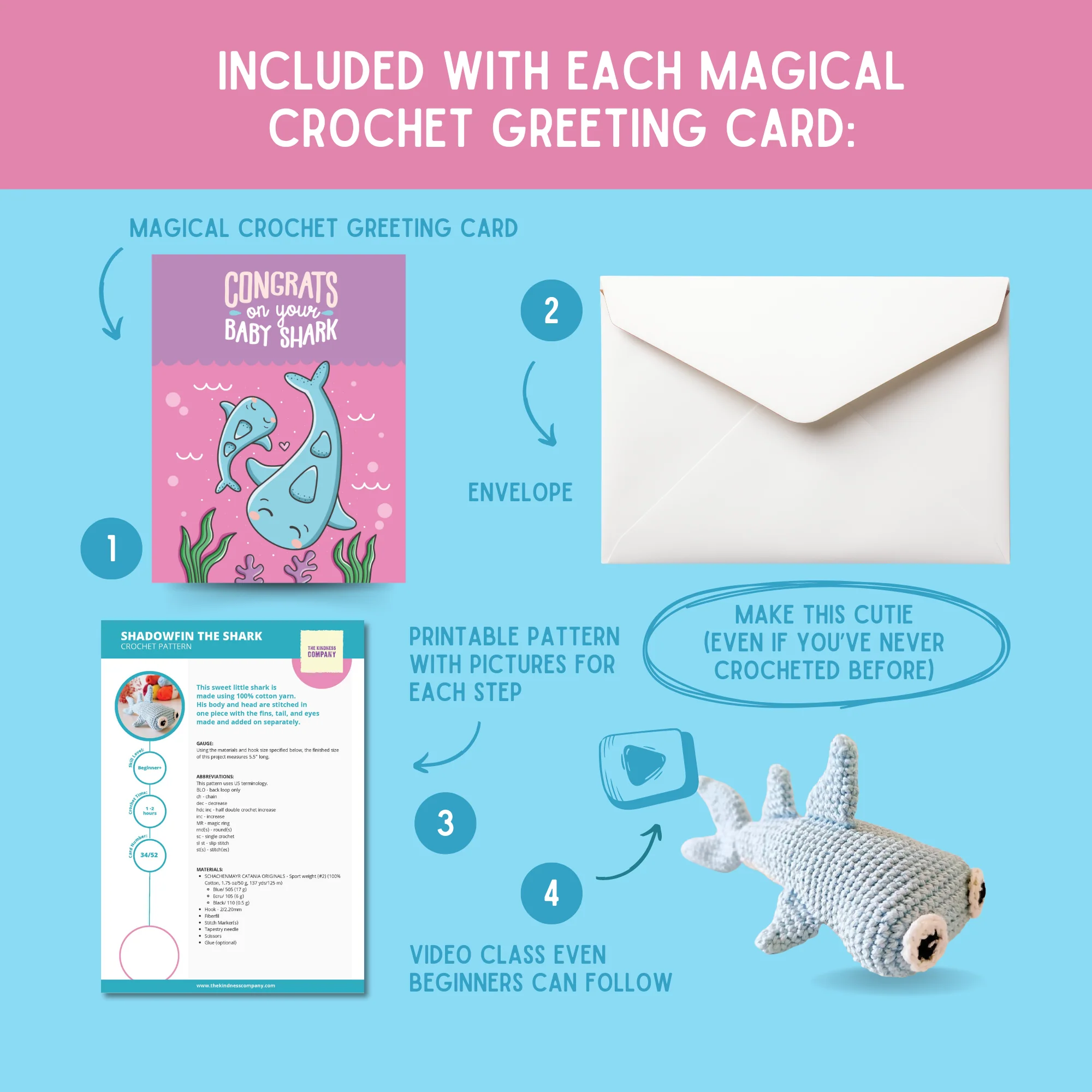 Shark Crochet Pattern & Matching Card: "Baby Congratulations" - Image 12