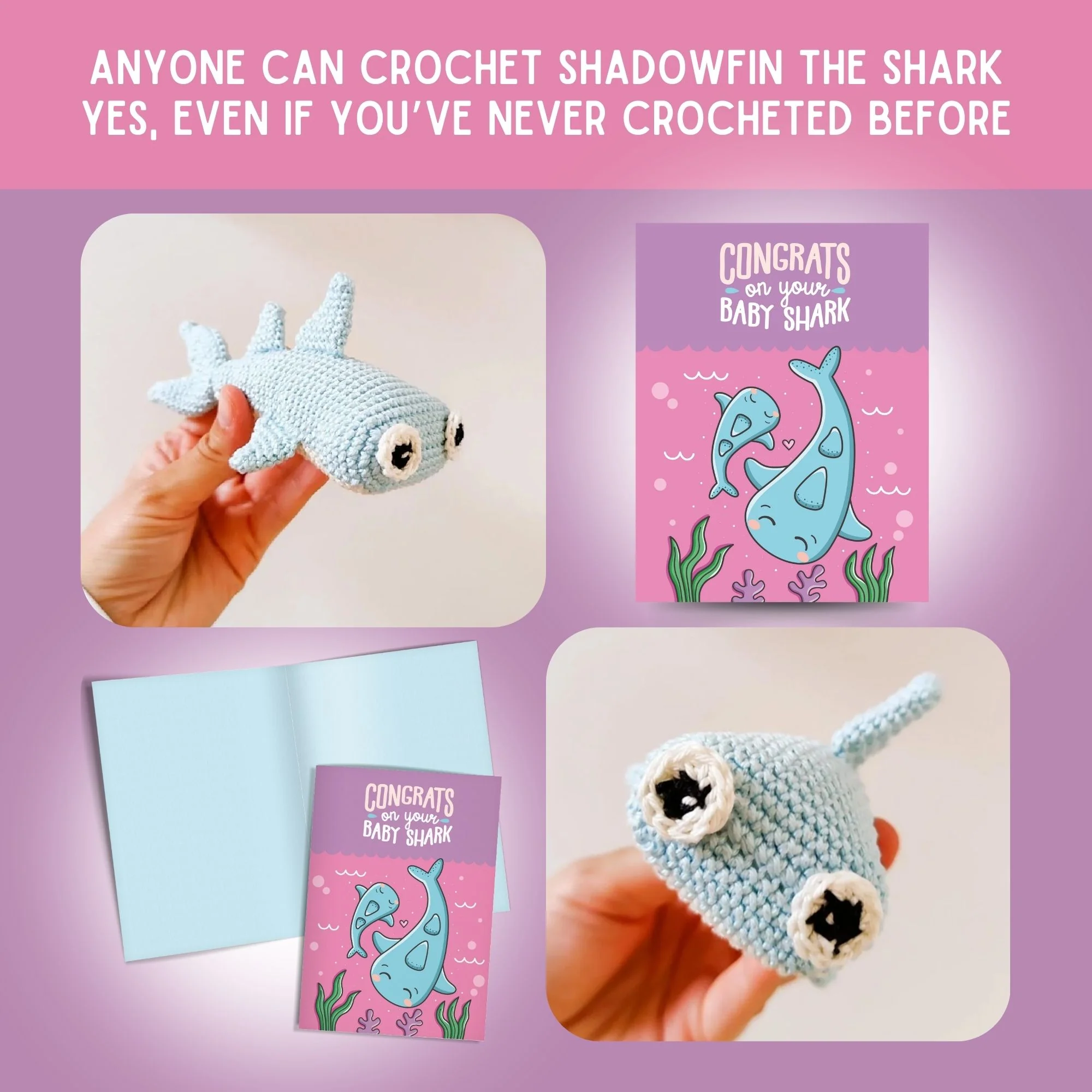 Shark Crochet Pattern & Matching Card: "Baby Congratulations" - Image 14