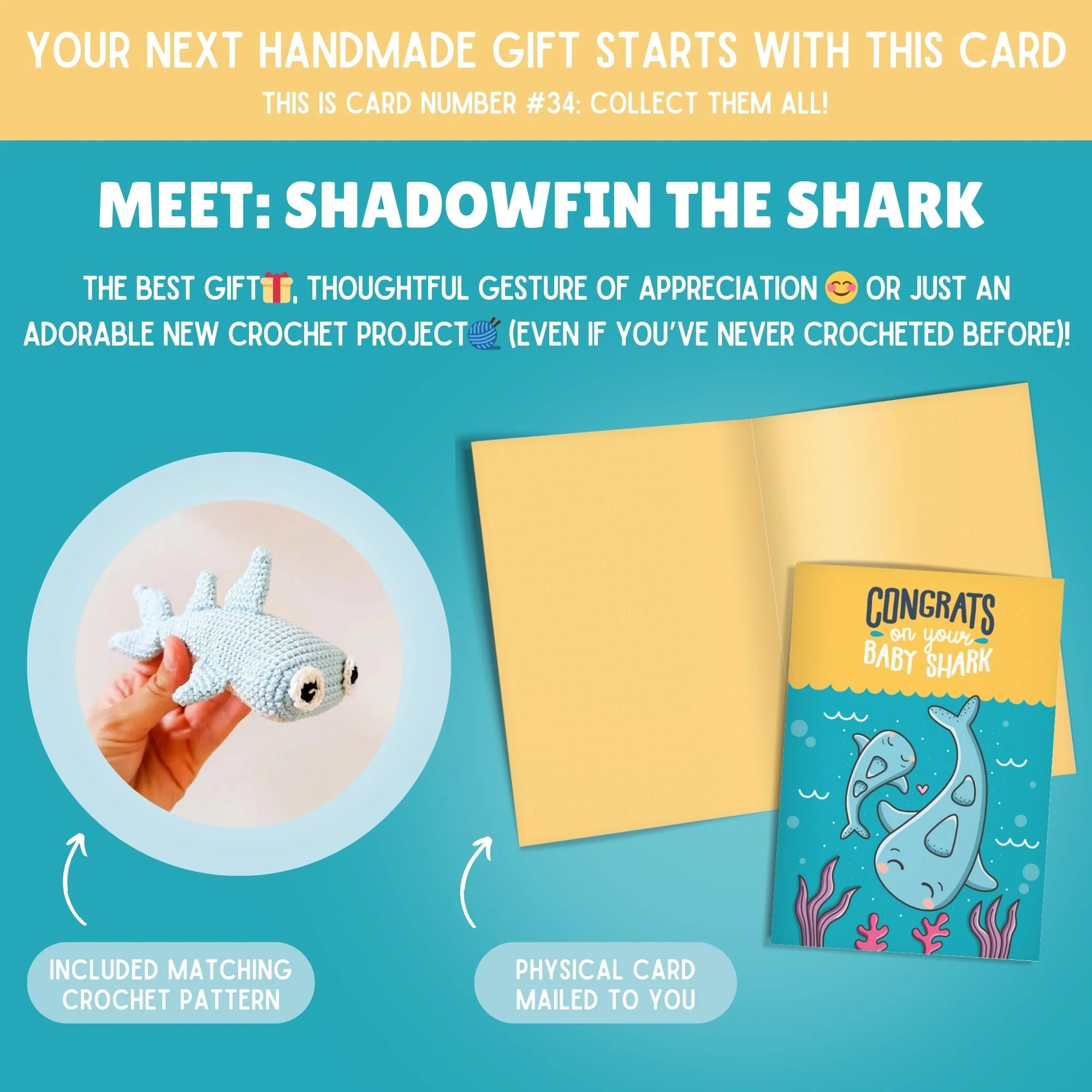 Shark Crochet Pattern & Matching Card: "Baby Congratulations" - Image 2