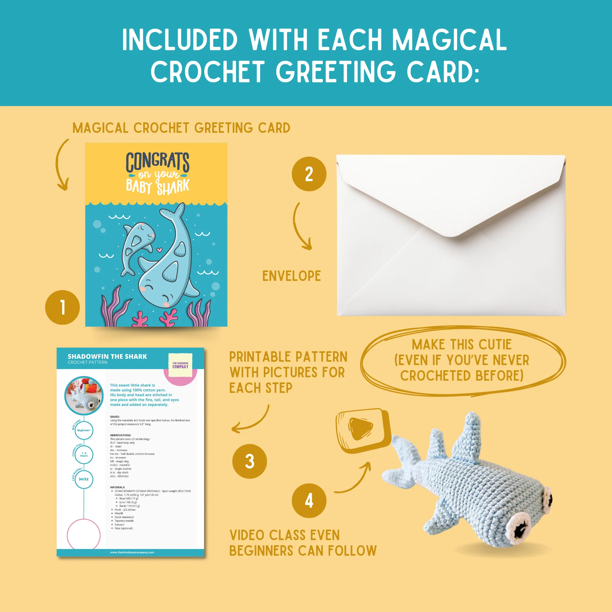 Shark Crochet Pattern & Matching Card: "Baby Congratulations" - Image 3