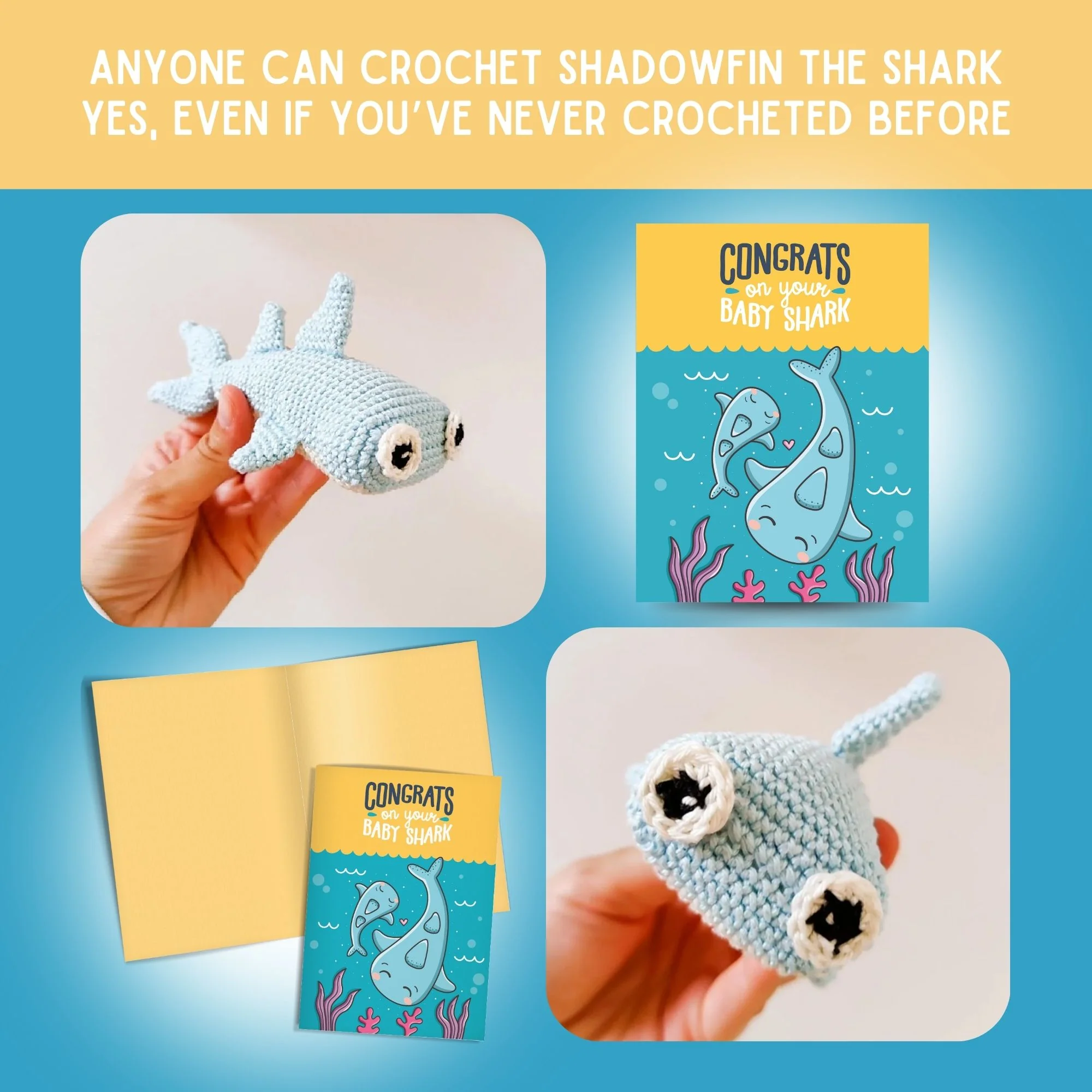 Shark Crochet Pattern & Matching Card: "Baby Congratulations" - Image 5