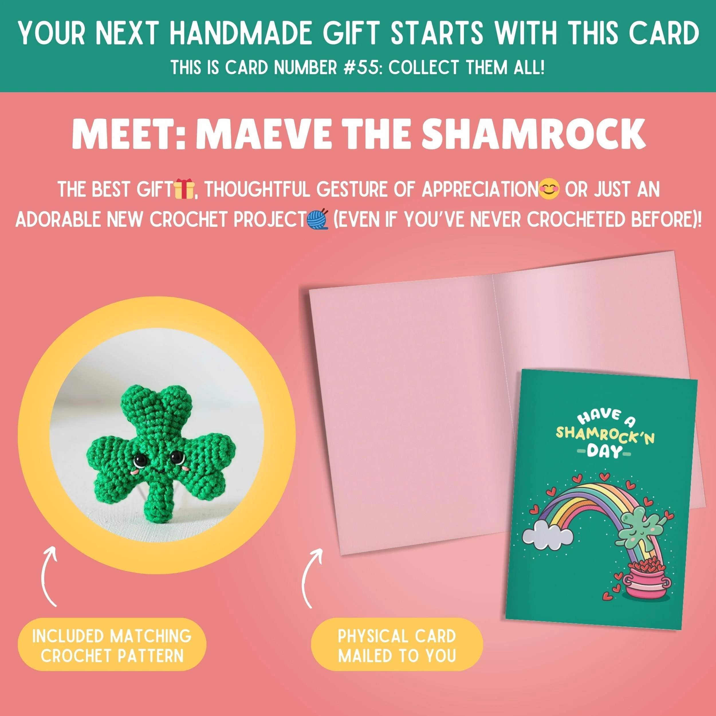 Shamrock Crochet Pattern & Matching Card: "Have A Shamrock'n Day" - Image 2