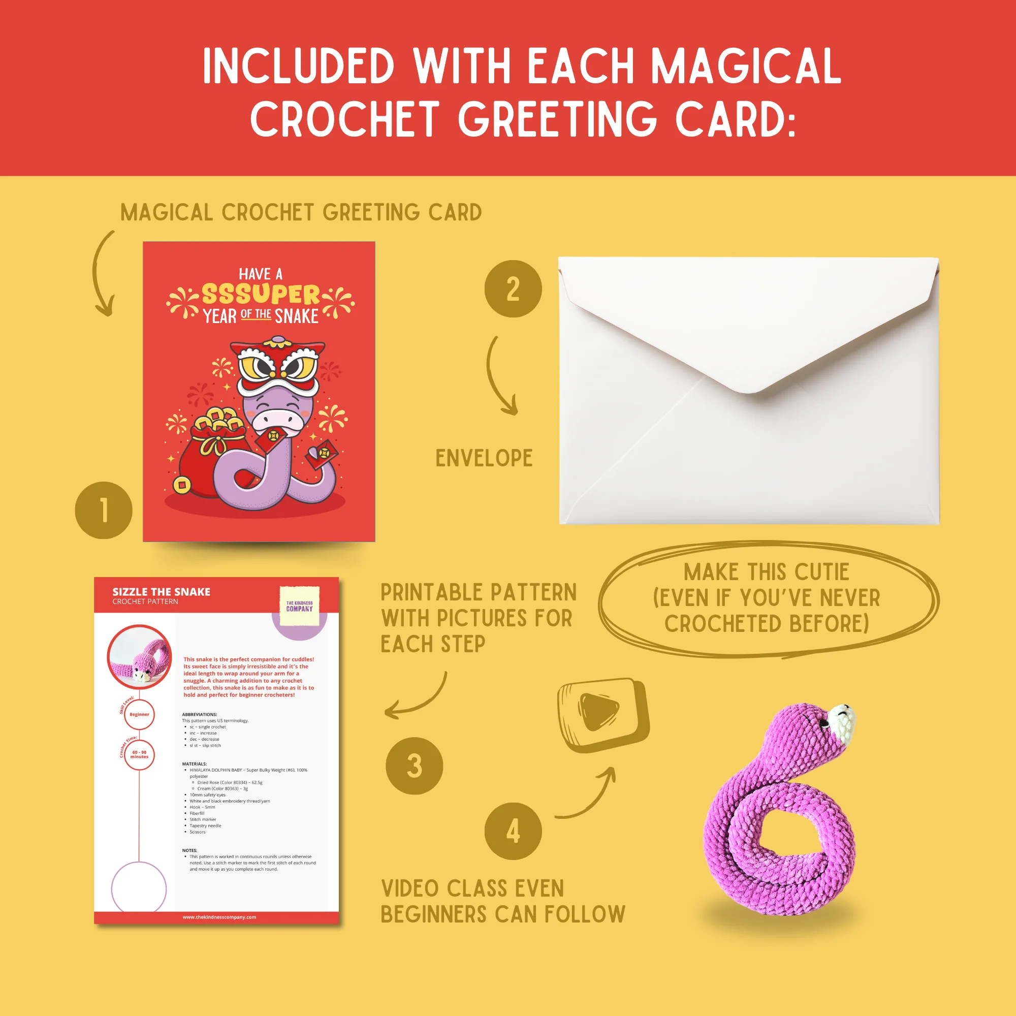 Snake Crochet Pattern & Matching Card: "Have A Sssuper Year Of The Snake" - Image 3