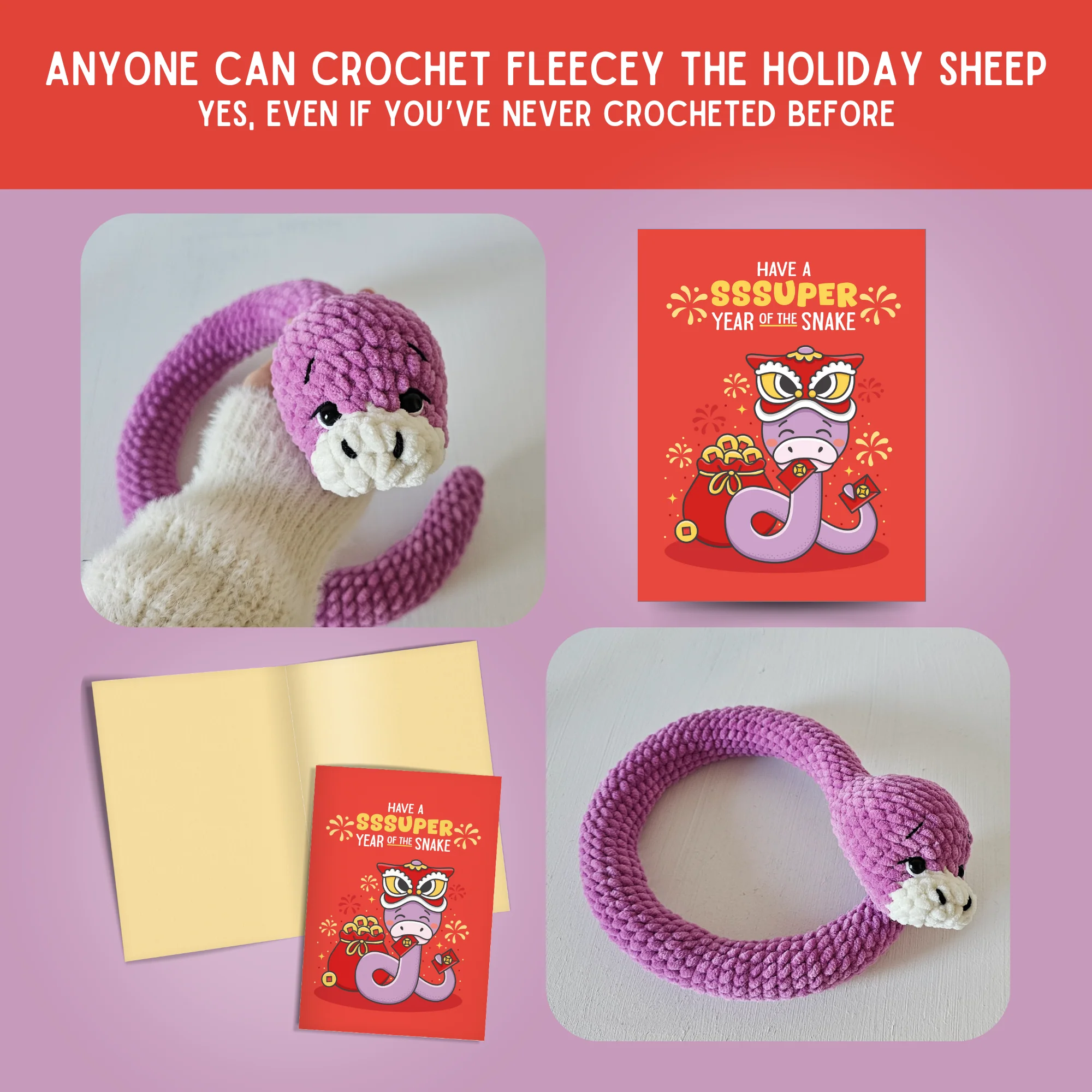 Snake Crochet Pattern & Matching Card: "Have A Sssuper Year Of The Snake" - Image 5