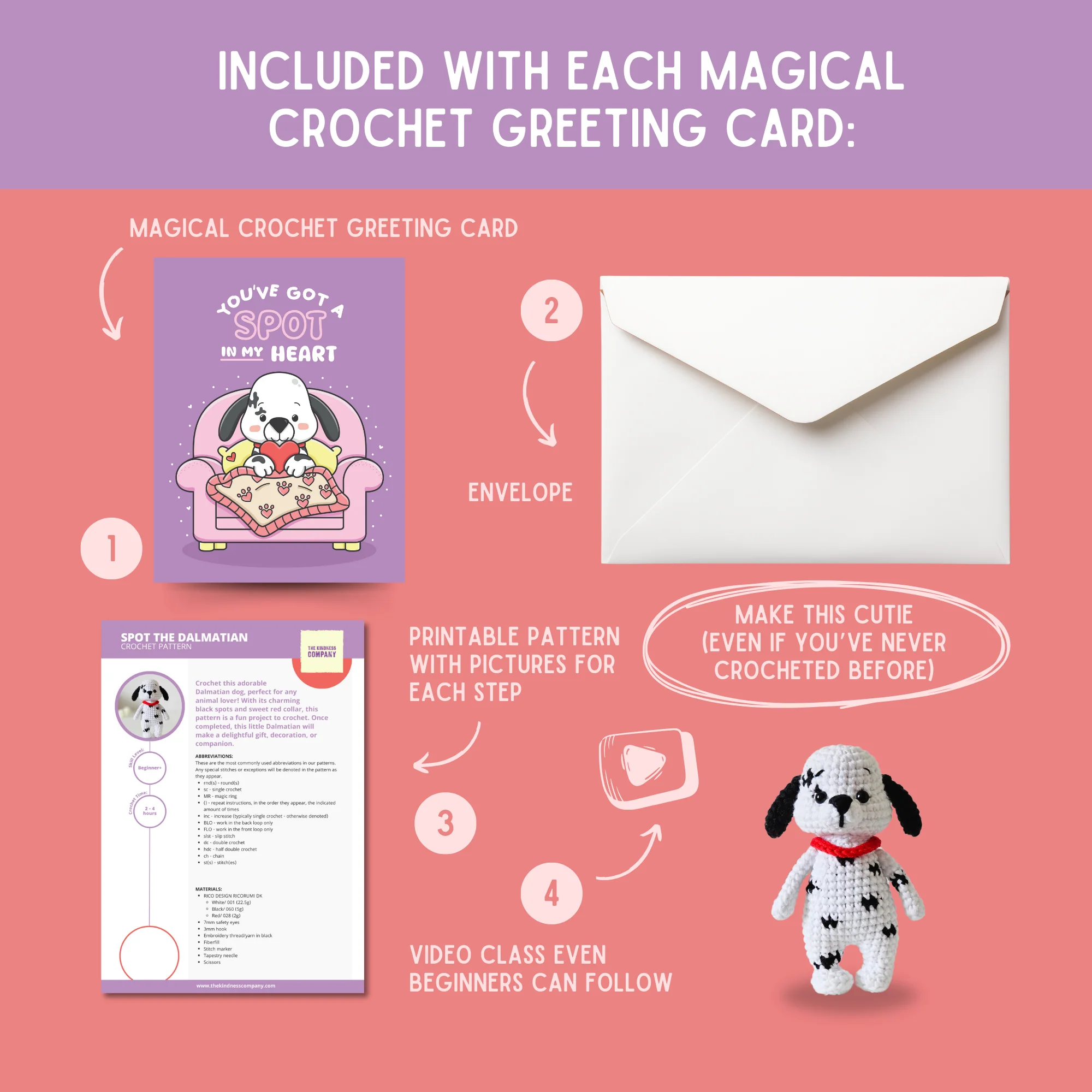 Dalmatian Crochet Pattern & Matching Card: "You've Got A Spot In My Heart" - Image 3