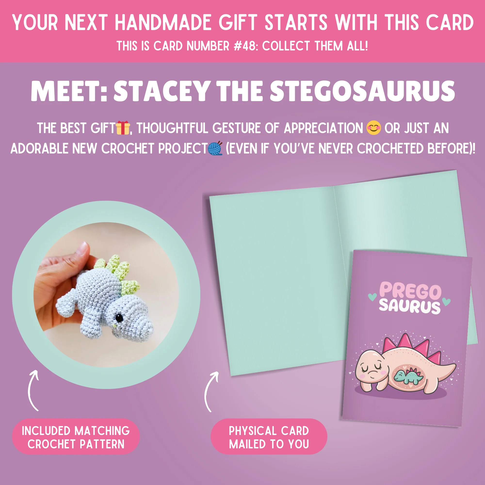Stegosaurus Crochet Pattern & Matching Card: "Pregosaurus" - Image 2