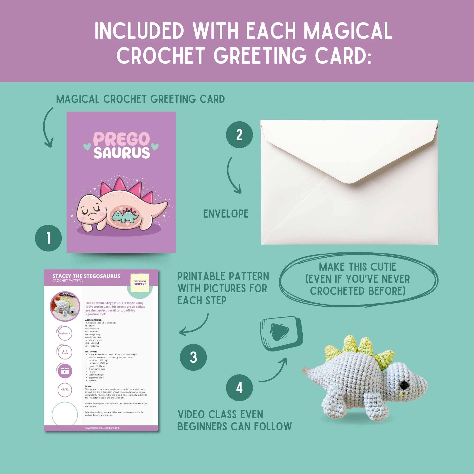 Stegosaurus Crochet Pattern & Matching Card: "Pregosaurus" - Image 3