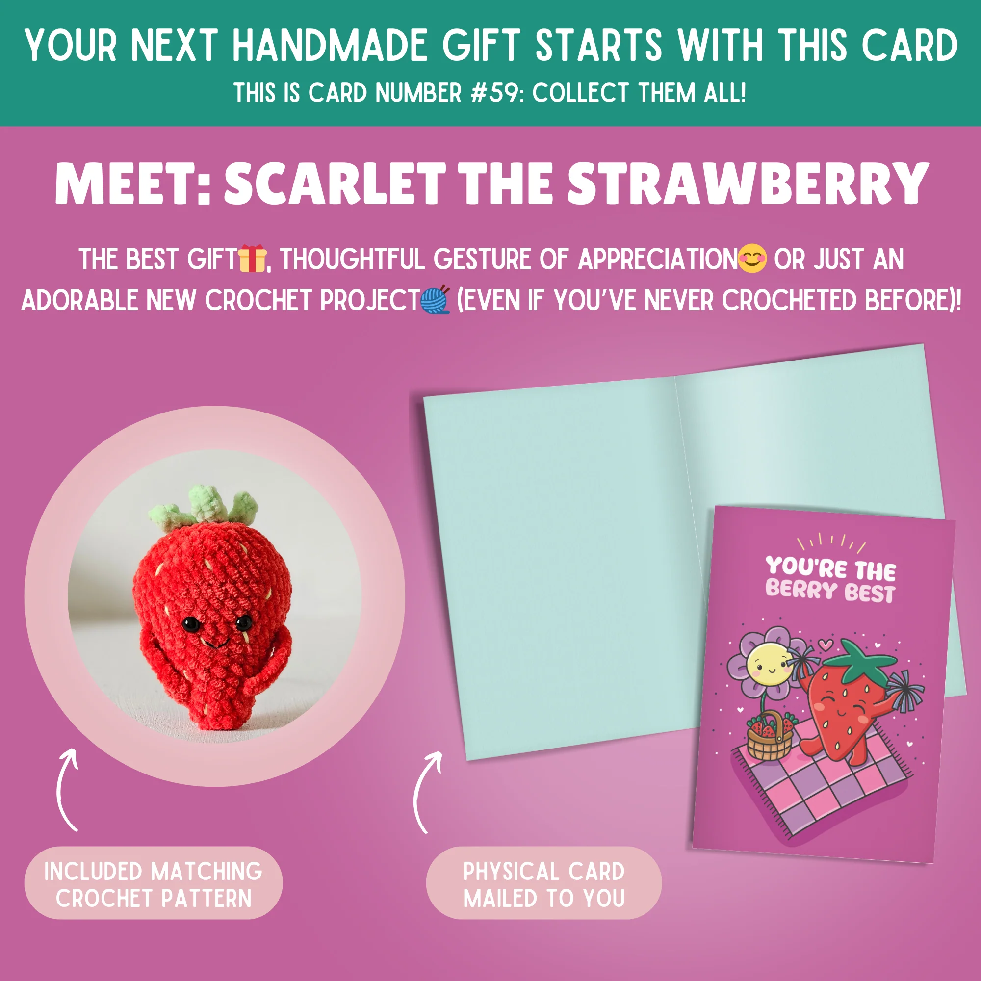Strawberry Crochet Pattern & Matching Card: "You're The Berry Best" - Image 2