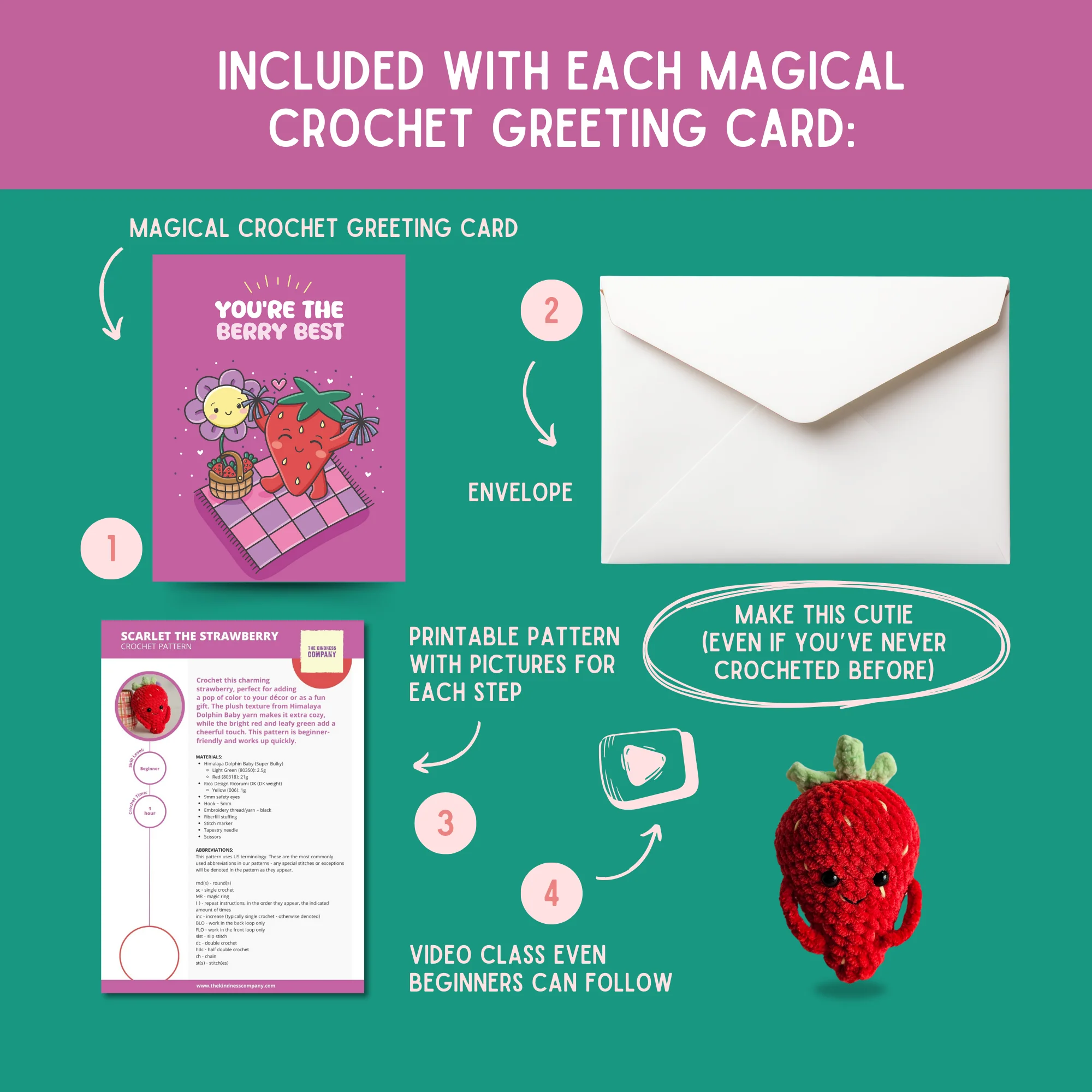 Strawberry Crochet Pattern & Matching Card: "You're The Berry Best" - Image 3