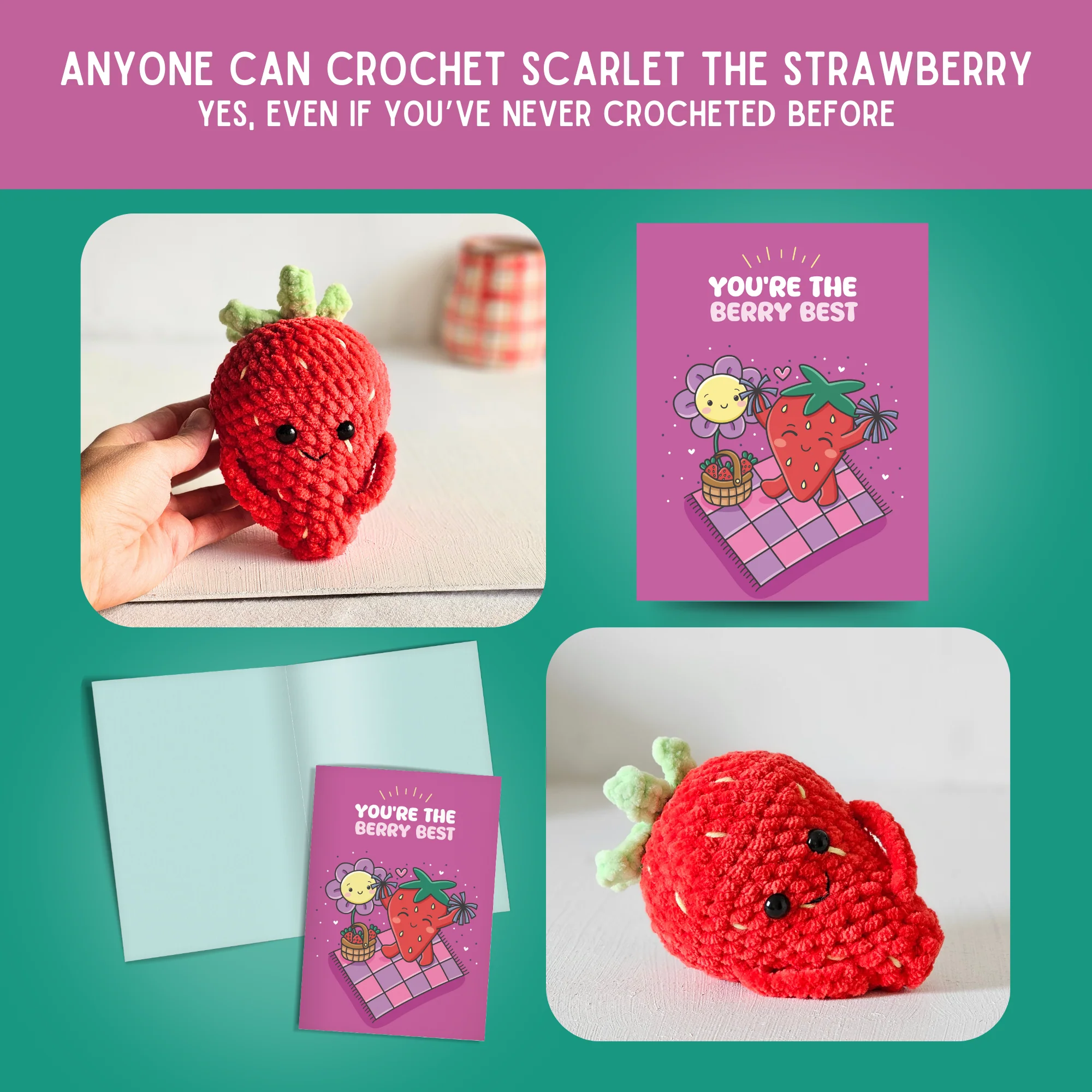 Strawberry Crochet Pattern & Matching Card: "You're The Berry Best" - Image 5