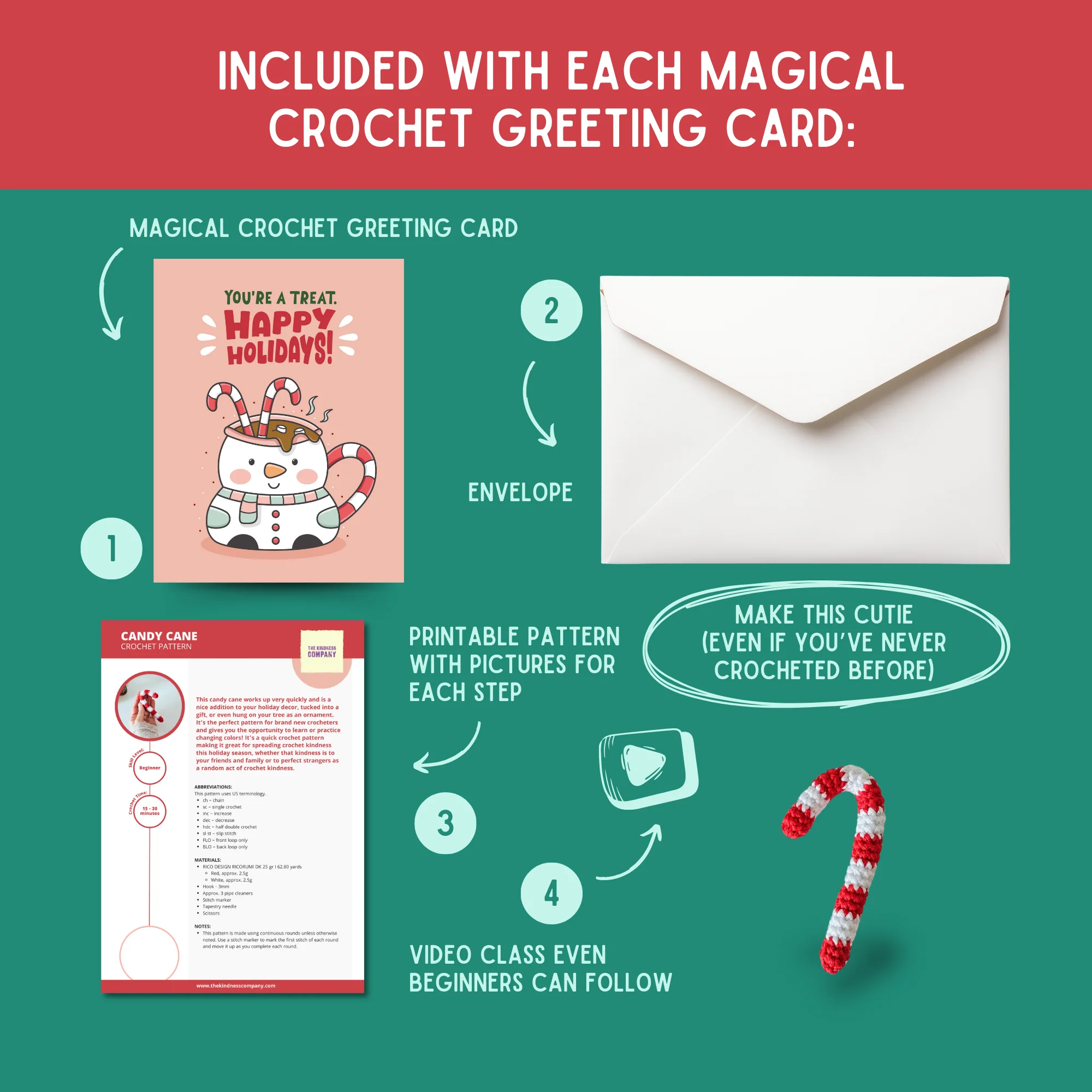 Candy Cane Crochet Pattern & Matching Card: "Happy Holidays!" - Image 3