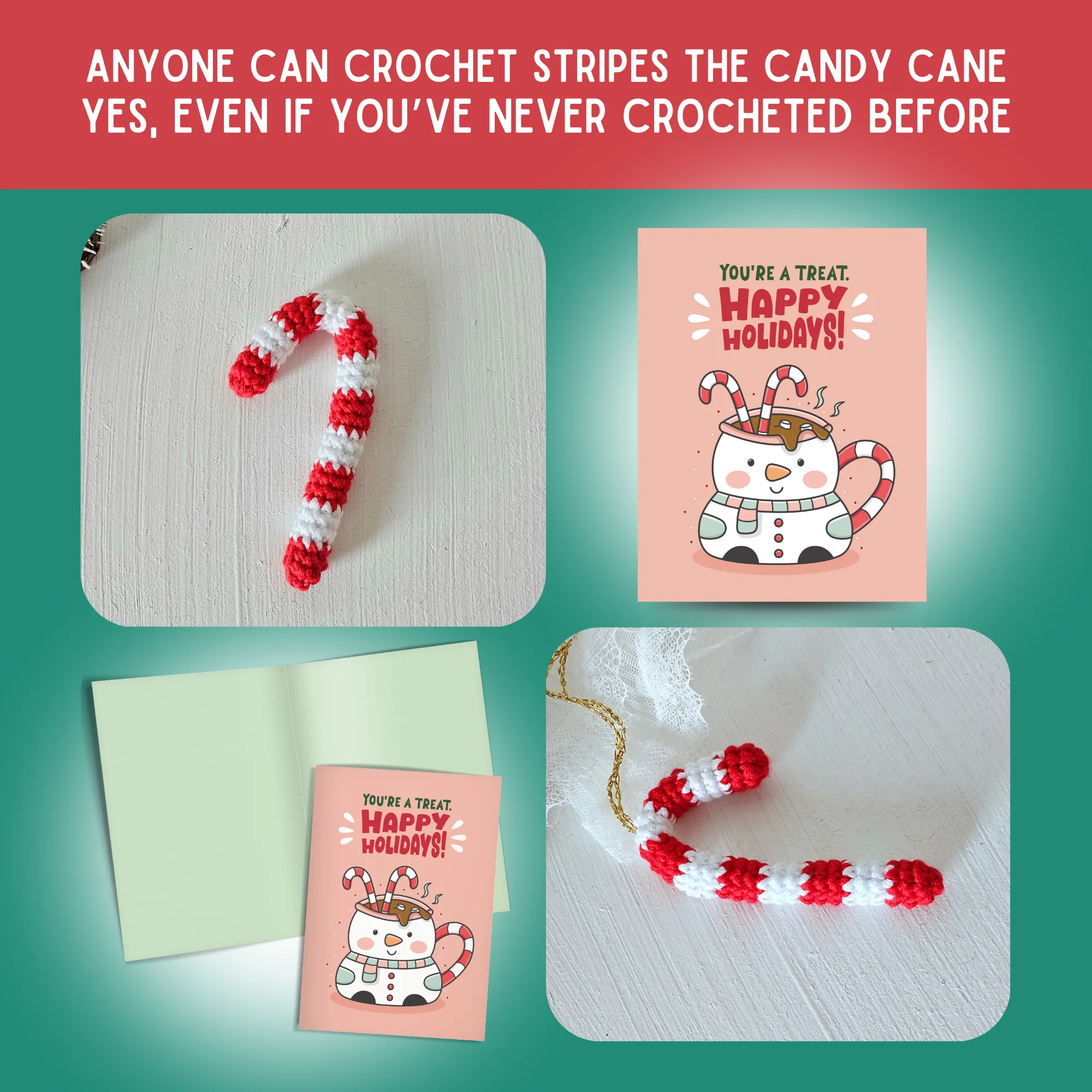 Candy Cane Crochet Pattern & Matching Card: "Happy Holidays!" - Image 5
