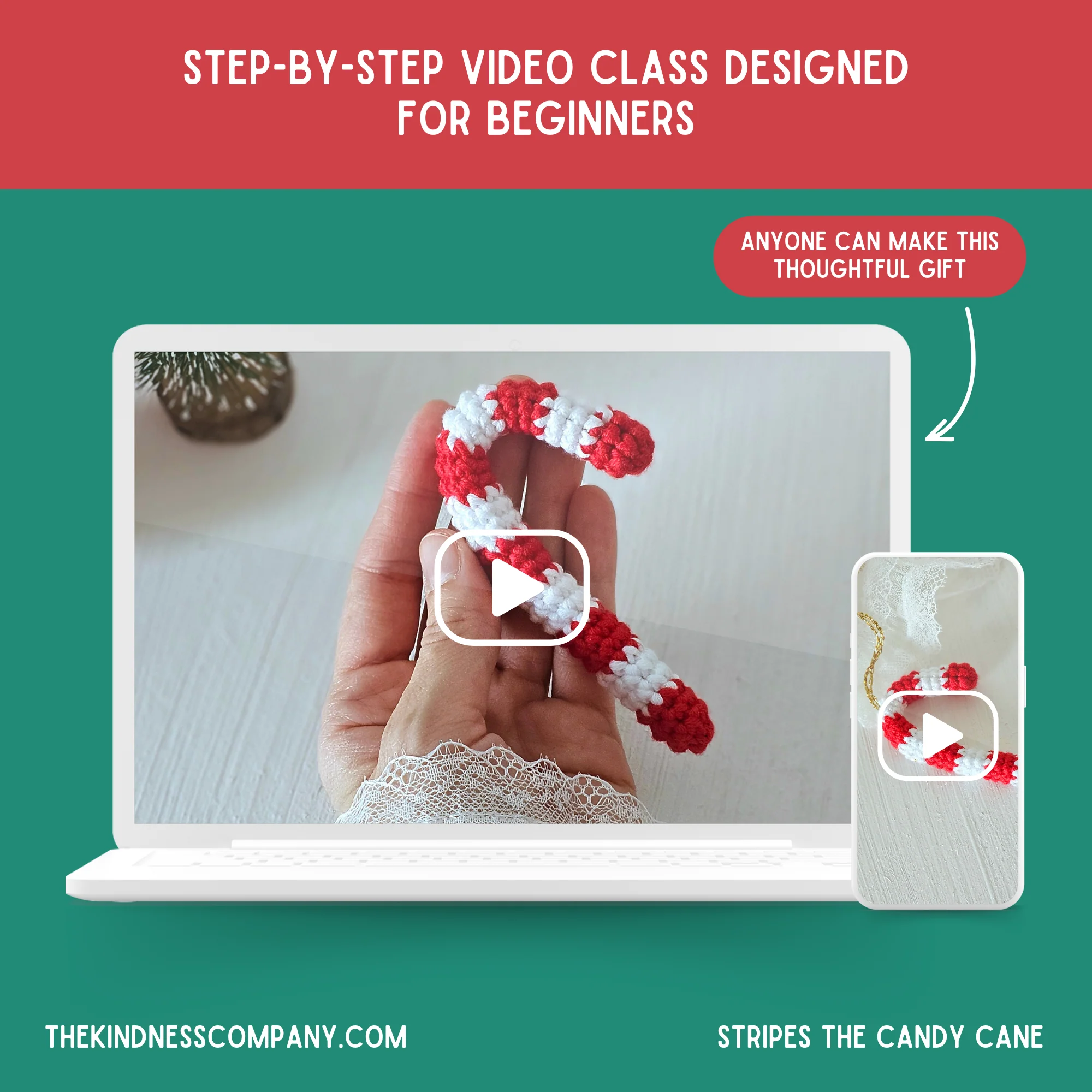 Candy Cane Crochet Pattern & Matching Card: "Happy Holidays!" - Image 8