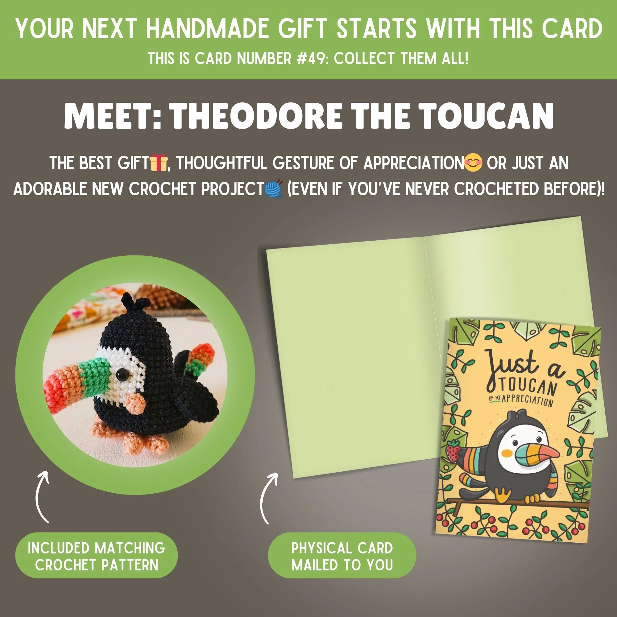 Toucan Crochet Pattern & Matching Card: "Appreciation" - Image 2