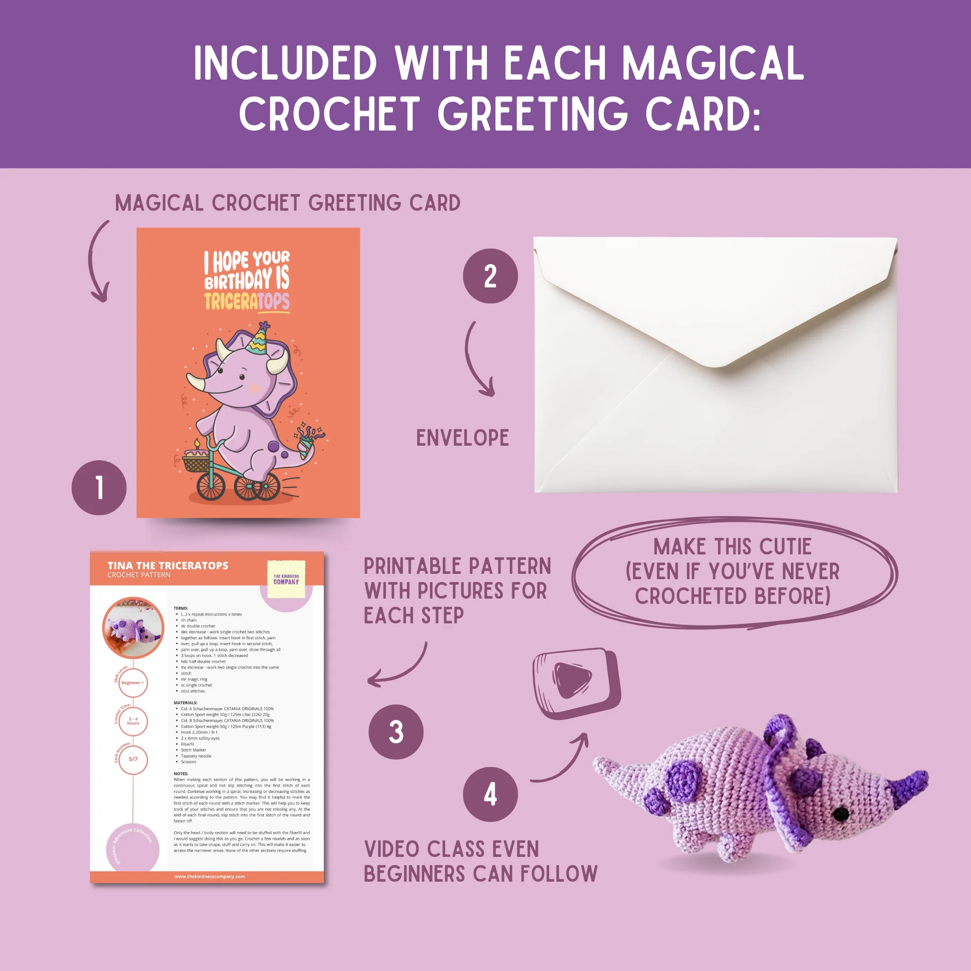 Triceratops Crochet Pattern & Matching Card: "Birthday" - Image 3