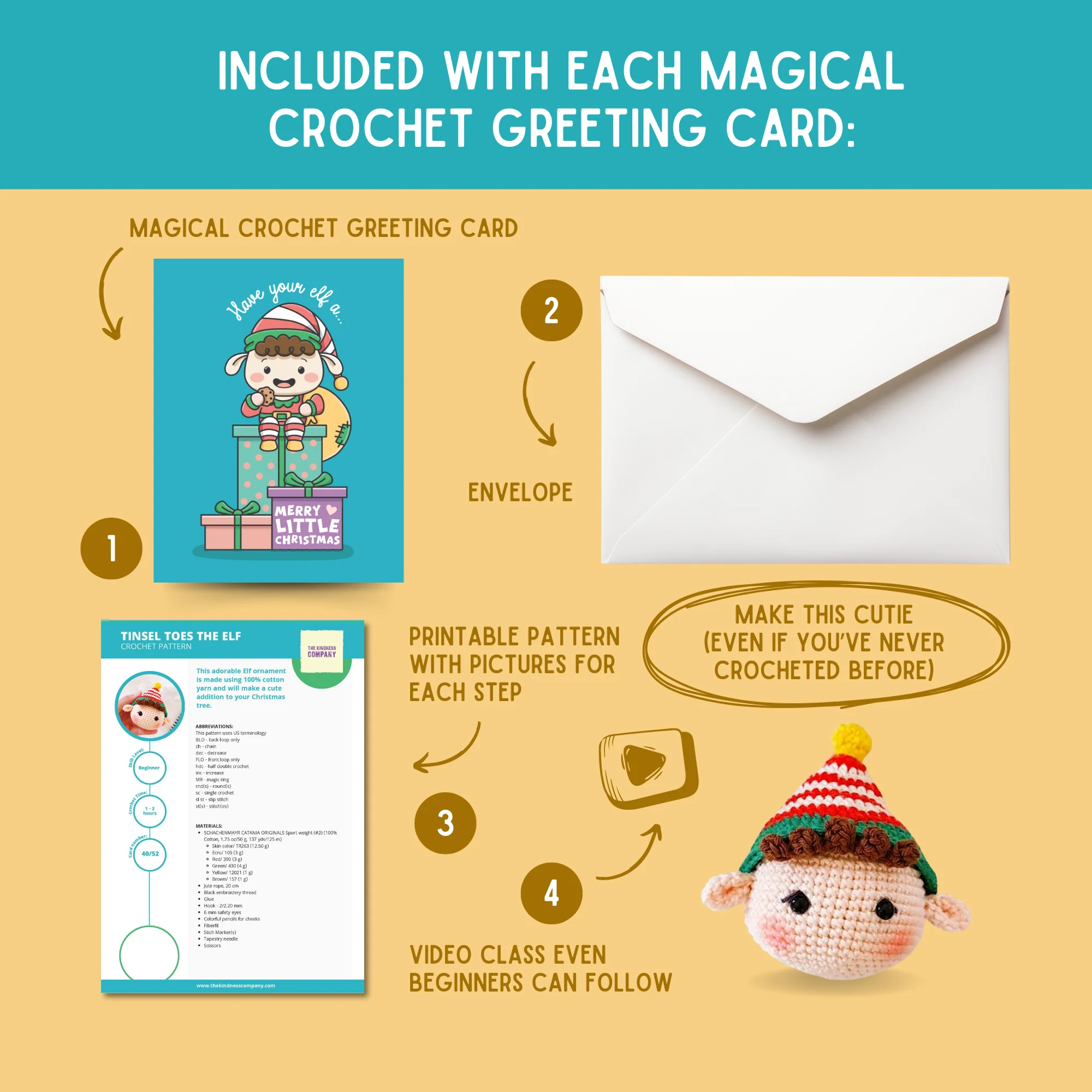 Elf Crochet Pattern & Matching Card:"Merry Little Christmas" - Image 3