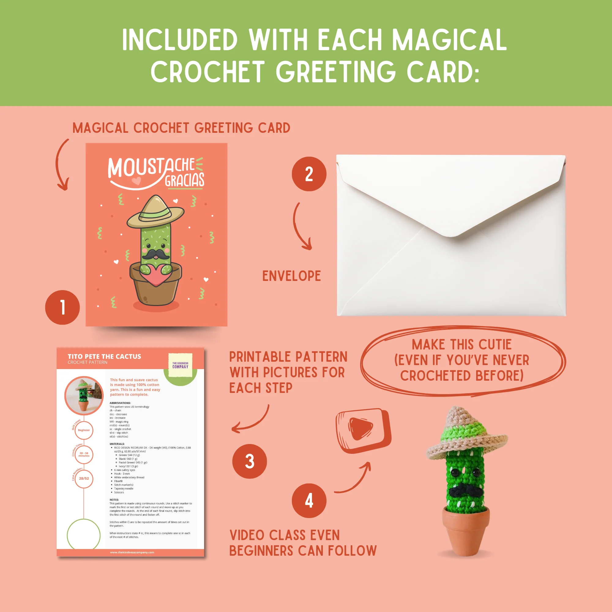 Cactus Crochet Pattern & Matching Greeting Card: "Thank You" - Image 3