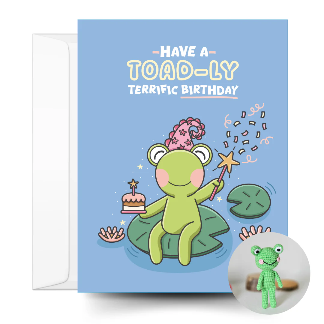 Toad Crochet Pattern & Matching Card: "Have a Toad-ly Terrific Birthday"