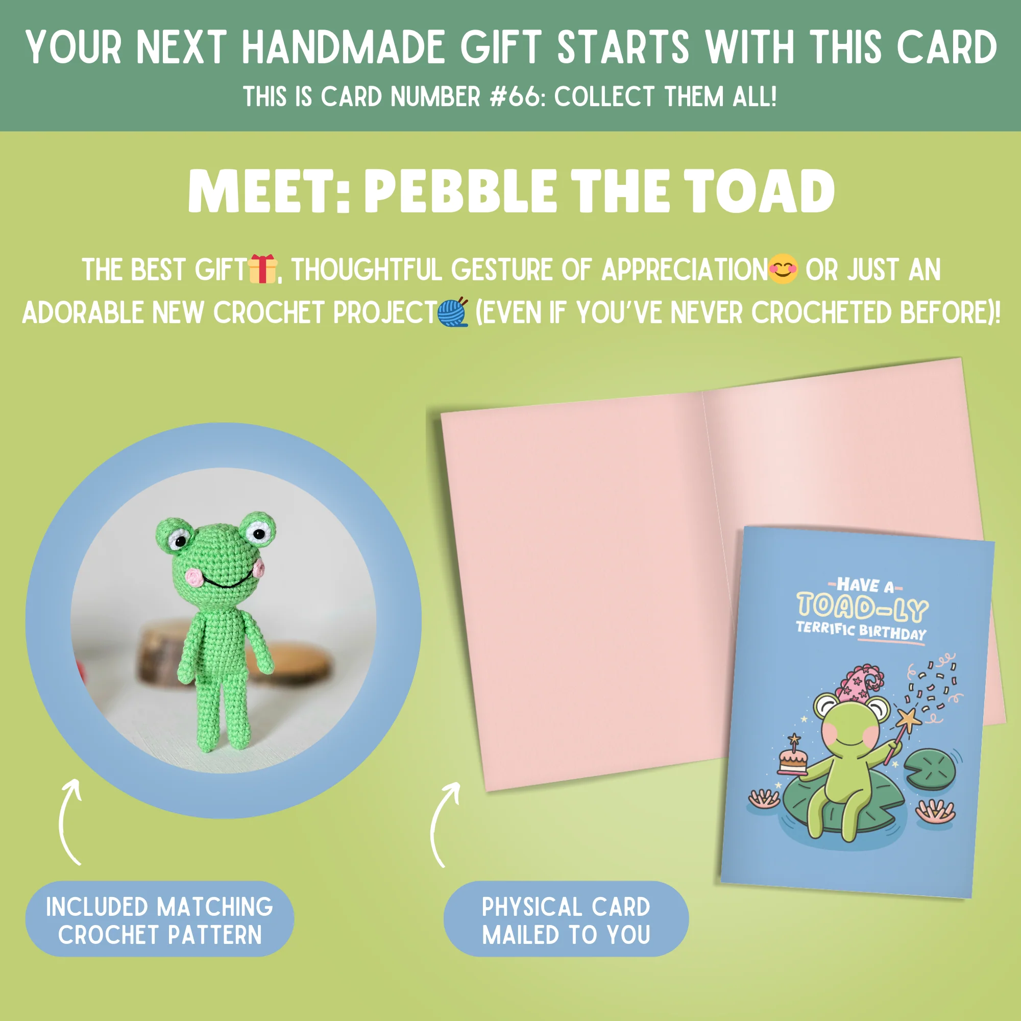 Toad Crochet Pattern & Matching Card: "Have a Toad-ly Terrific Birthday" - Image 2
