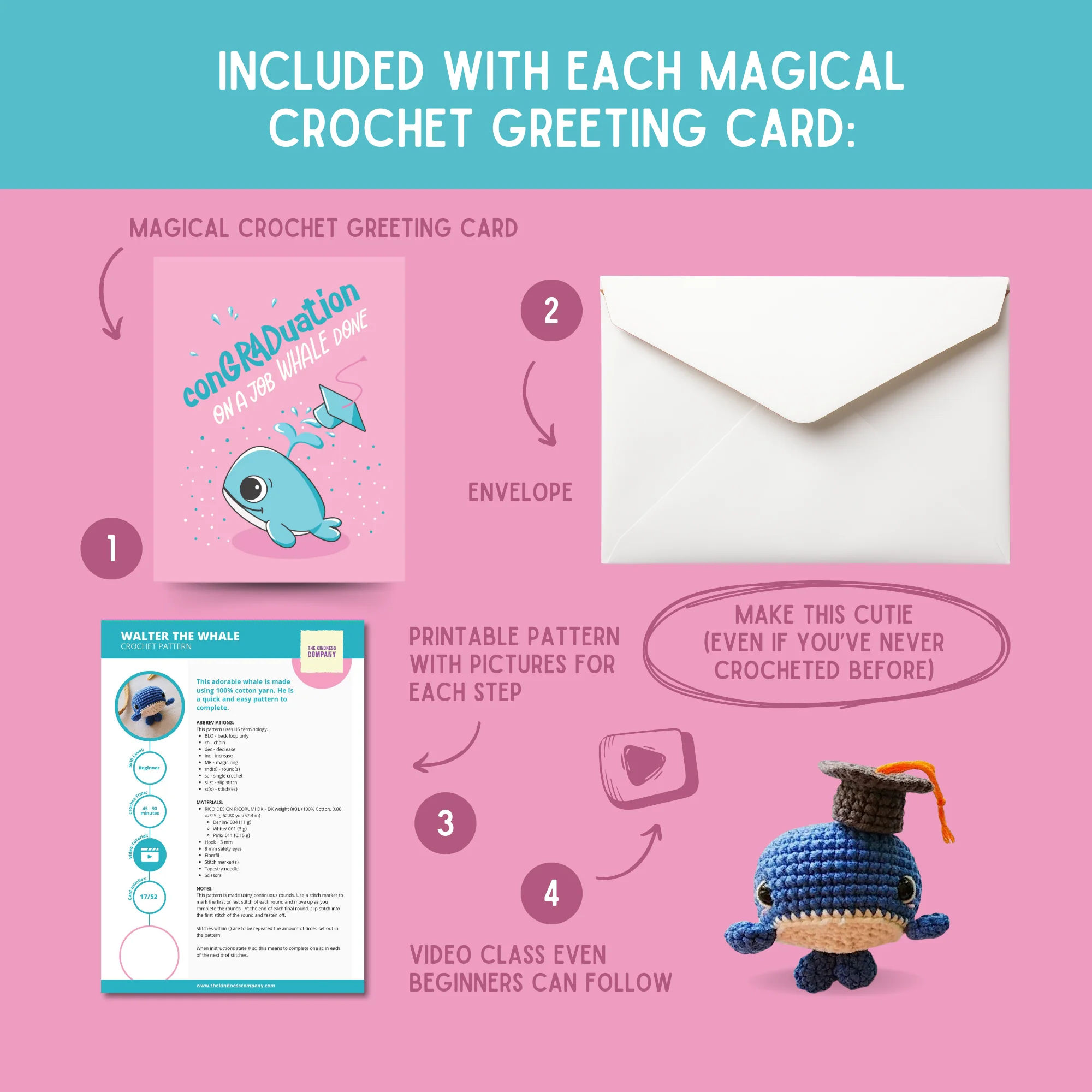 Whale Crochet Pattern & Matching Card: "Graduation" - Image 3