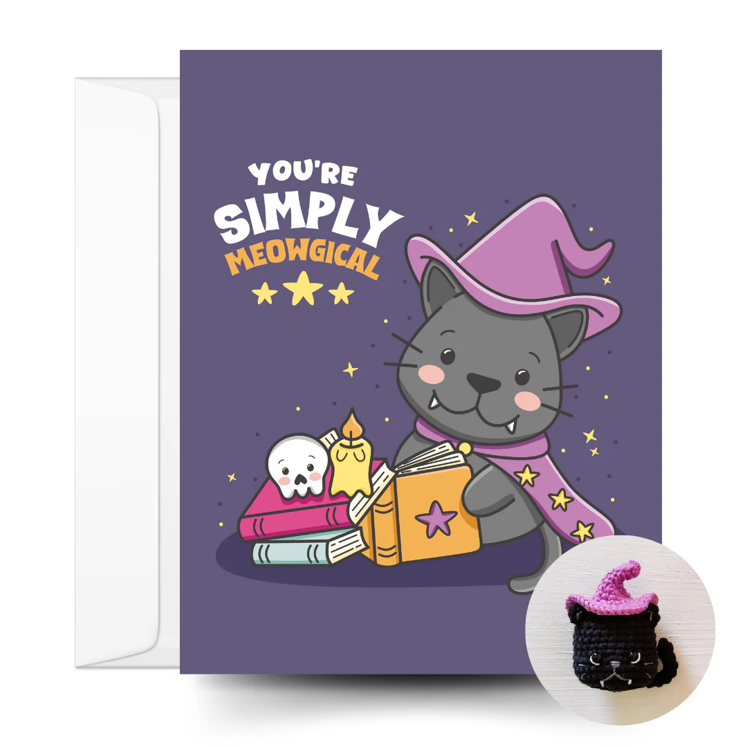 Witch Cat Crochet Pattern & Matching Card: "Halloween"