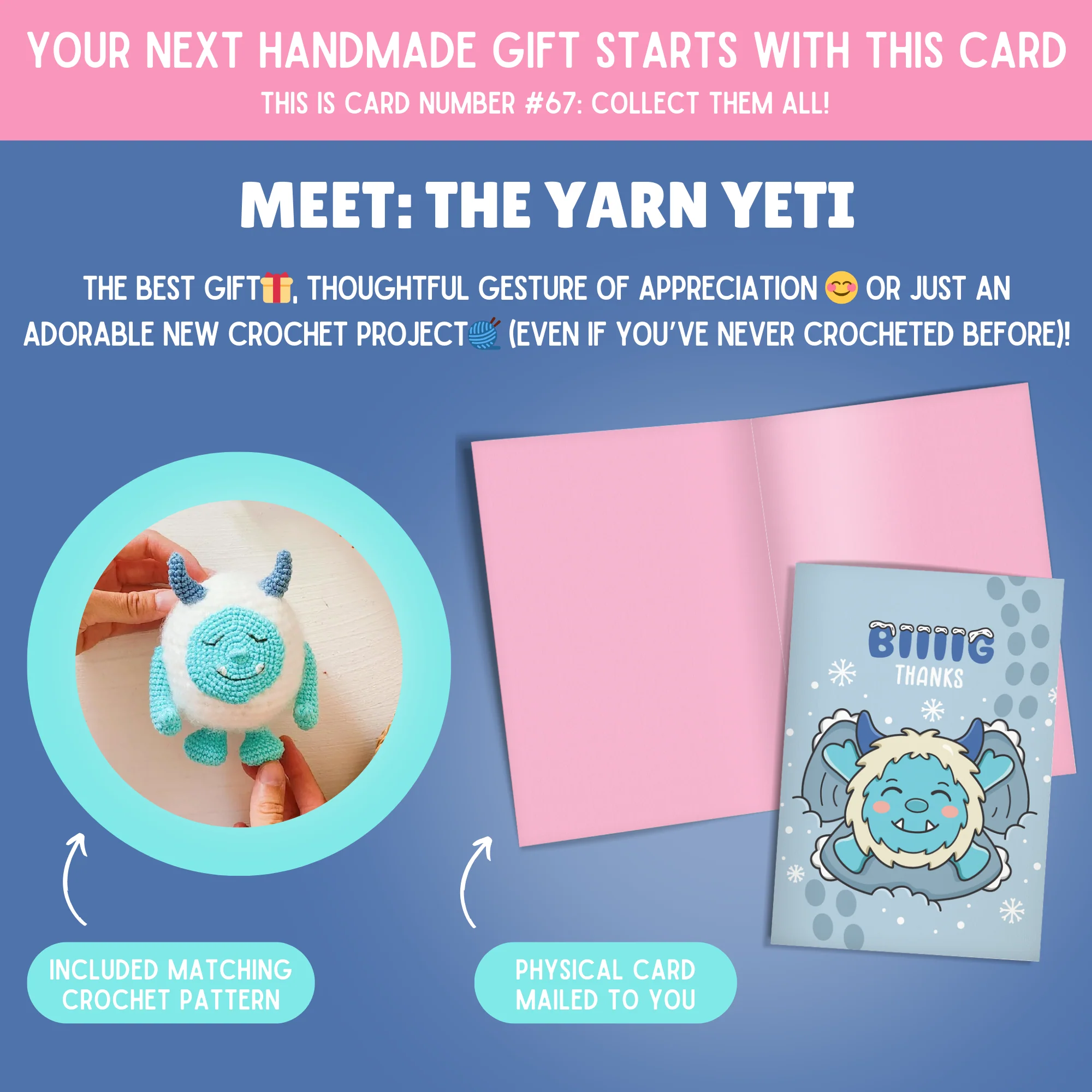 Yarn Yeti Crochet Pattern & Matching Card: "Big Thanks" - Image 2